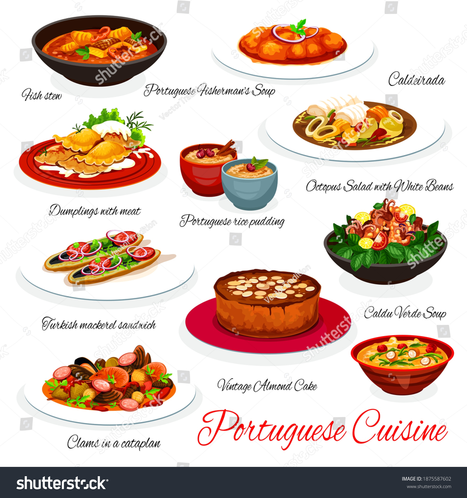 Portuguese Cuisine Seafood Fish Vegetable Vector Stock Vector (Royalty ...