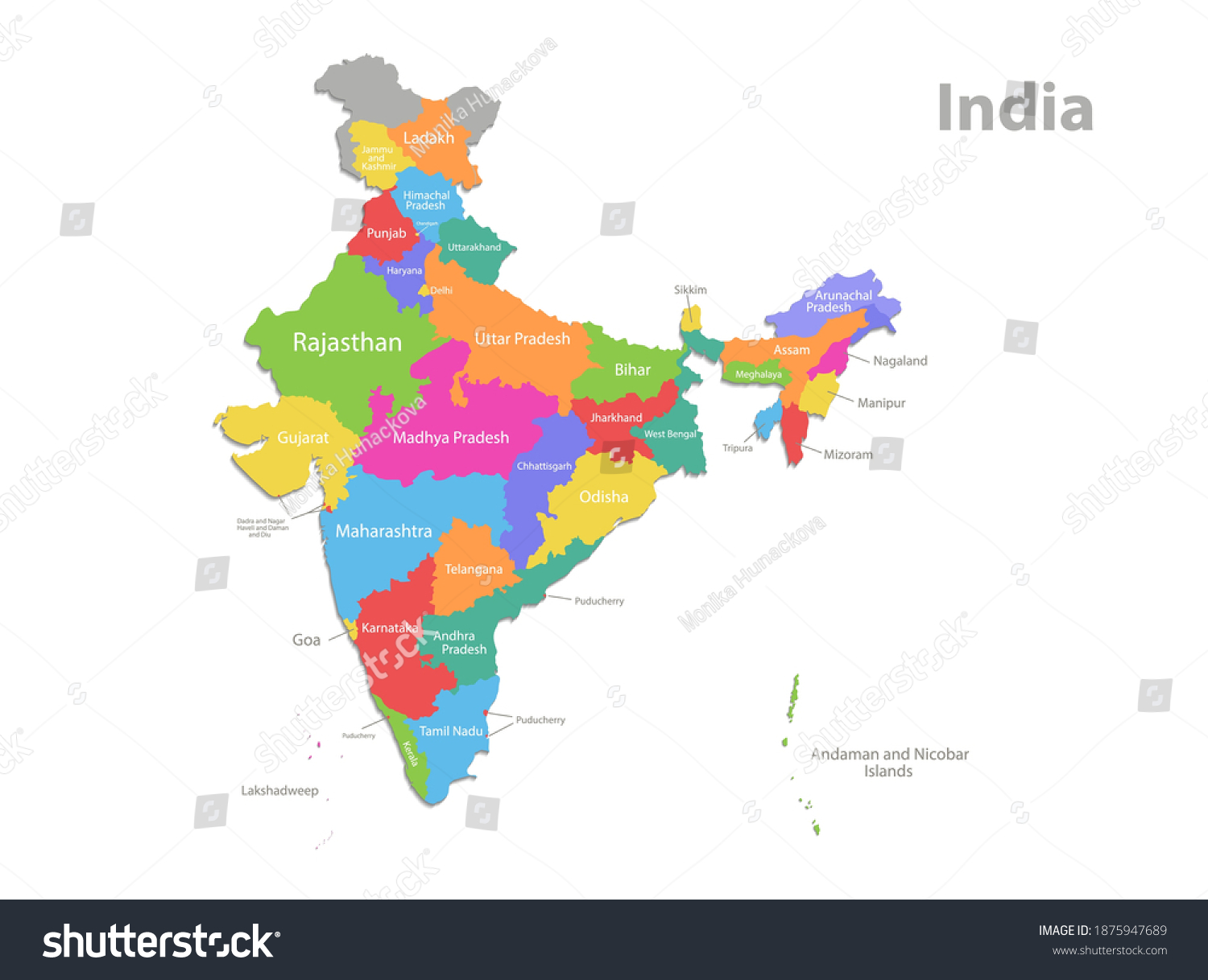 India Map Administrative Division Separate Individual Stock Vector ...