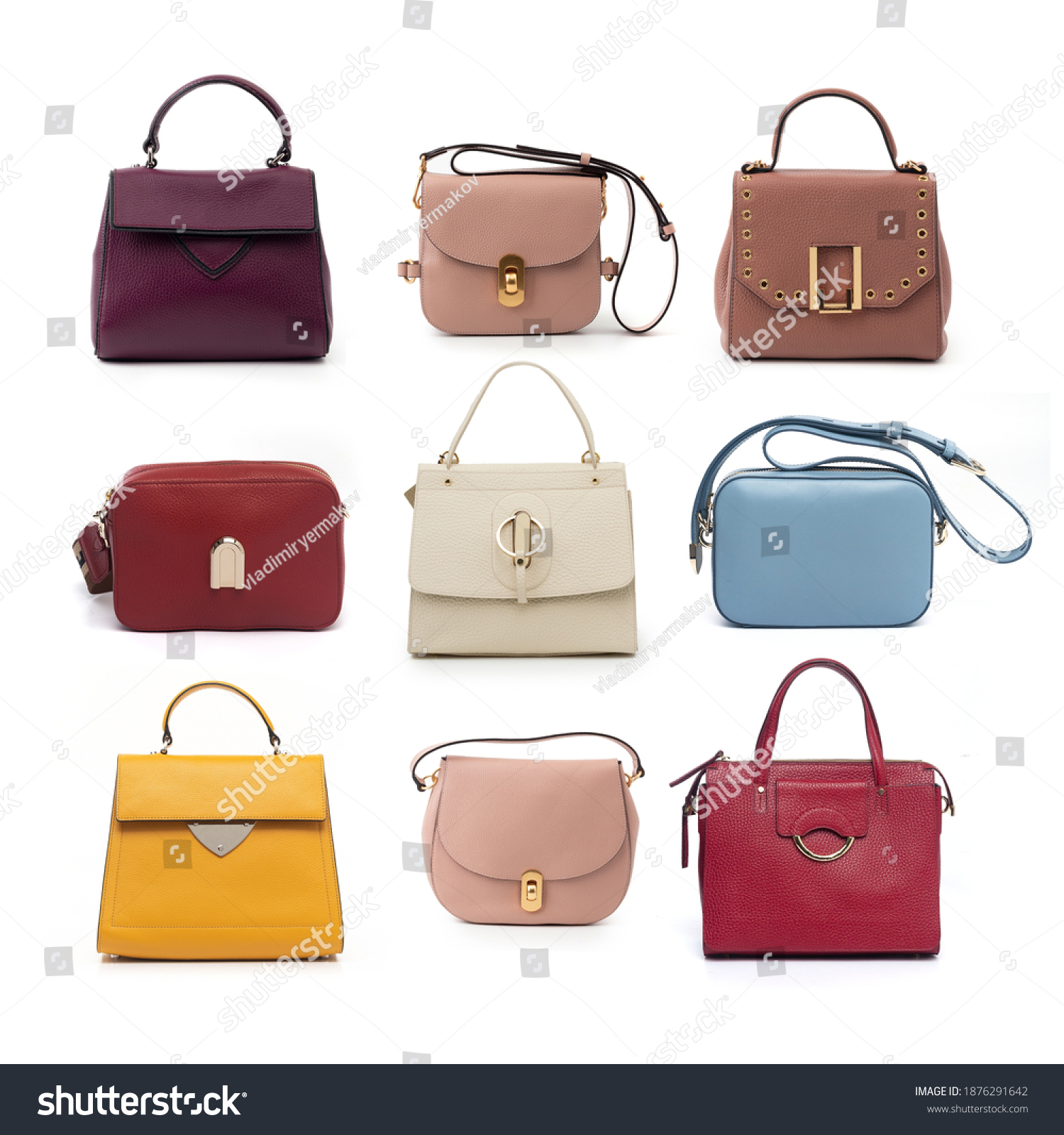 Set Multicolored Leather Handbags Isolated On Stock Photo 1876291642 ...