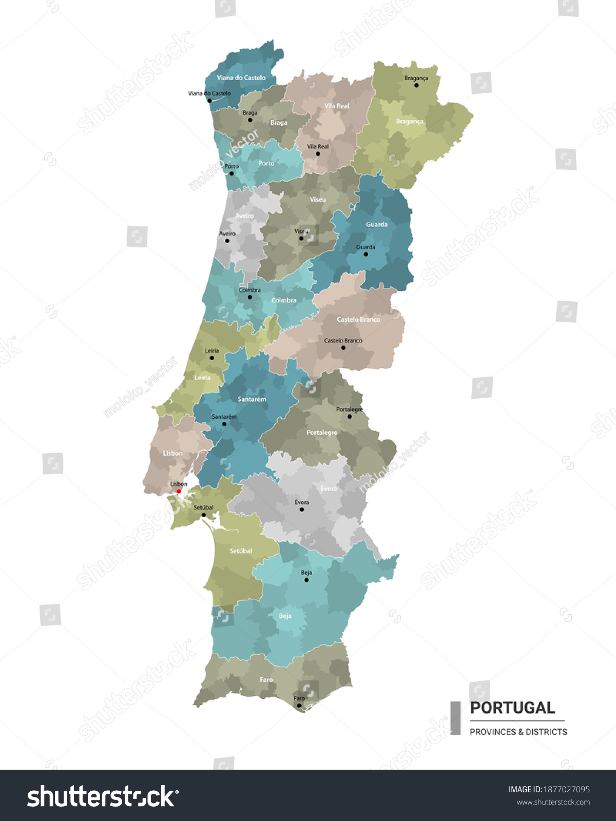 1 Administrative Map Of Portugal With Districts And Cities Name Colored By States And 2850