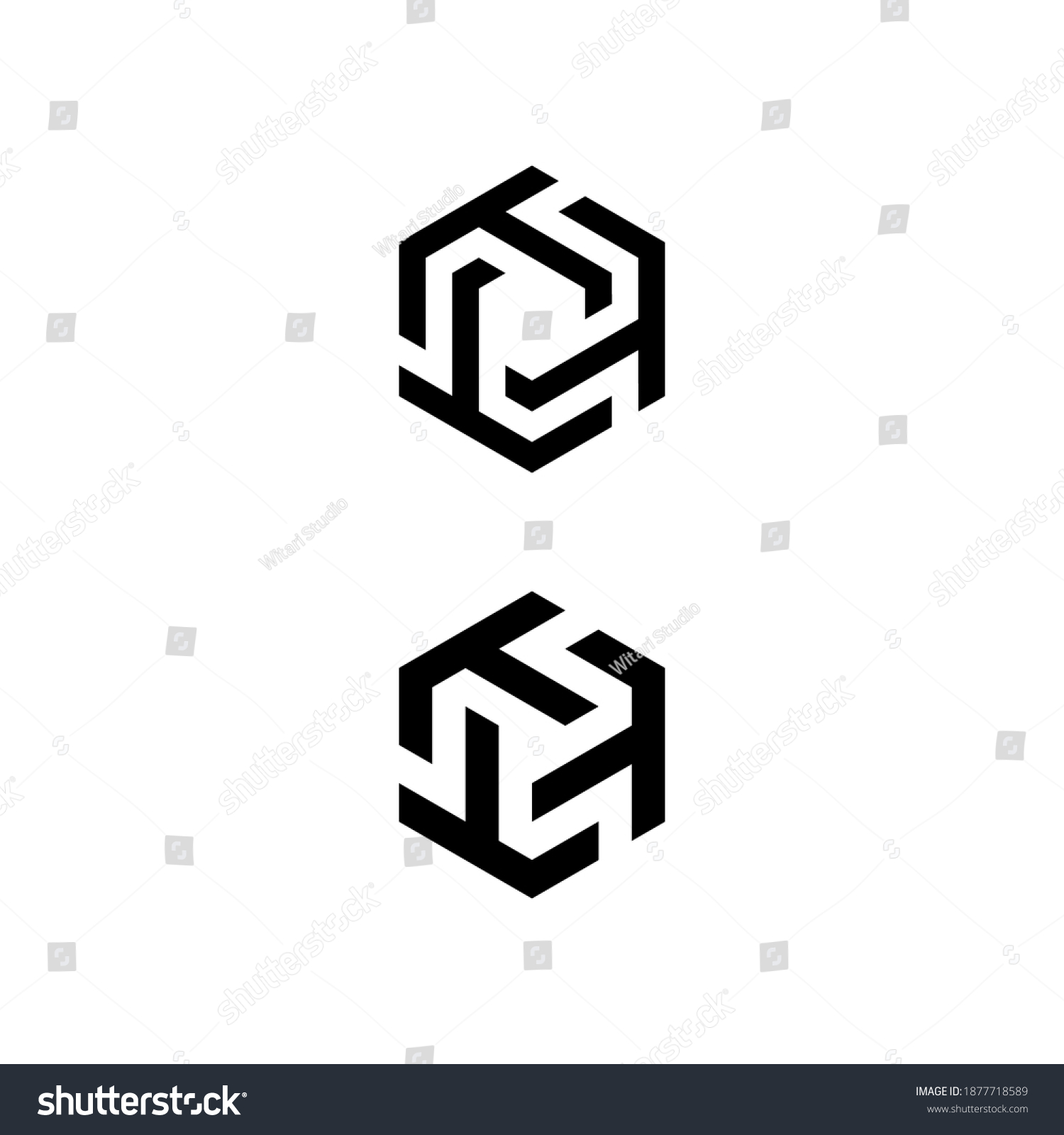 T Triple Initial Hexagon Logo Design Stock Vector (Royalty Free ...