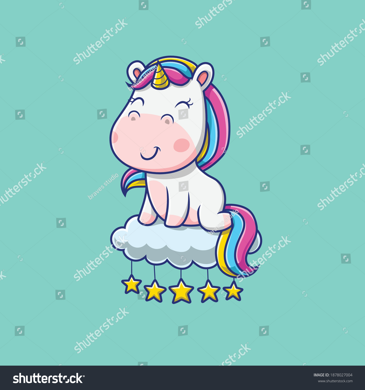 Cute Unicorn Sitting Sky Unicorn Mascot Stock Vector Royalty Free