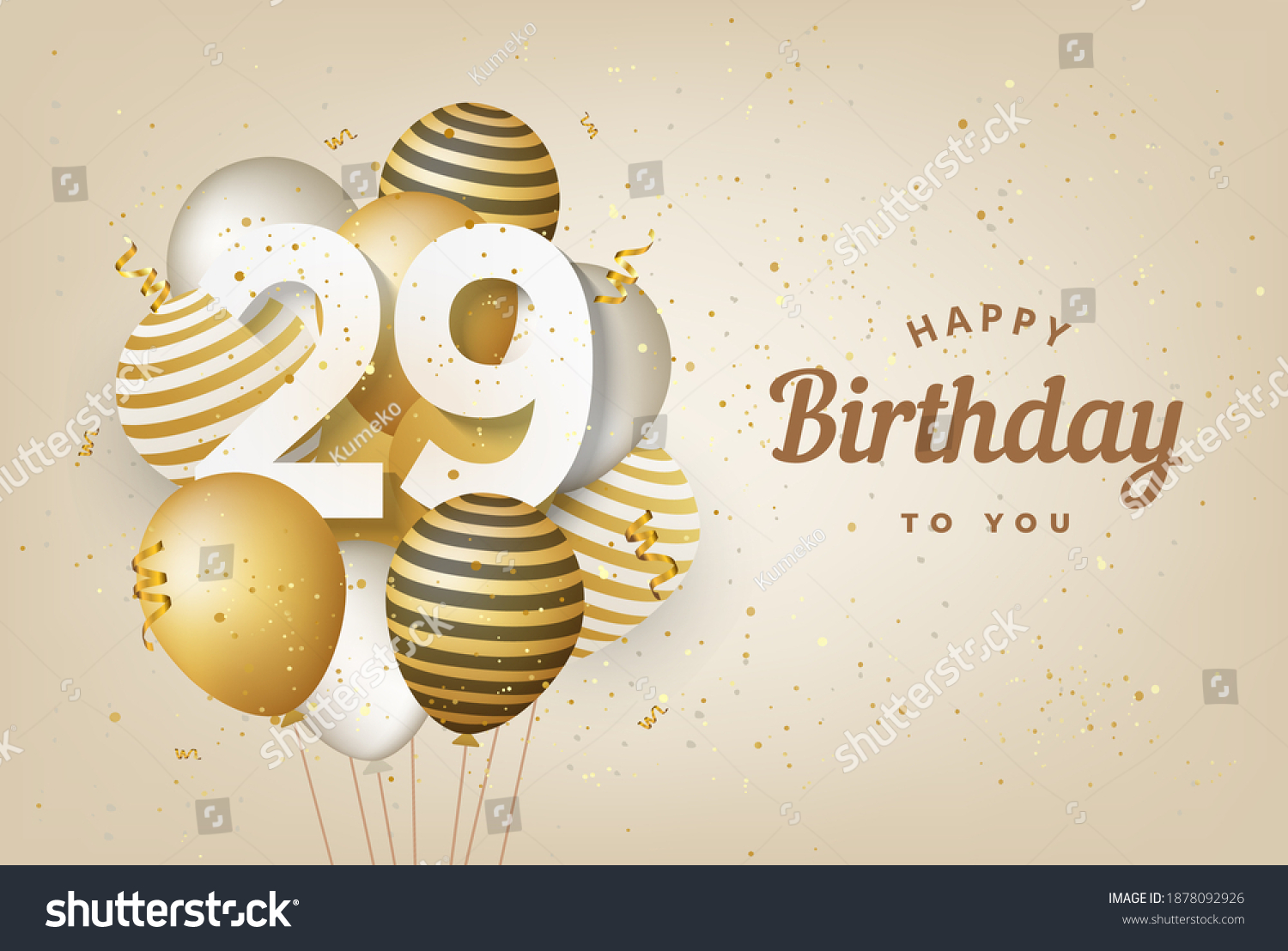 Happy 29th Birthday Gold Balloons Greeting Stock Illustration ...