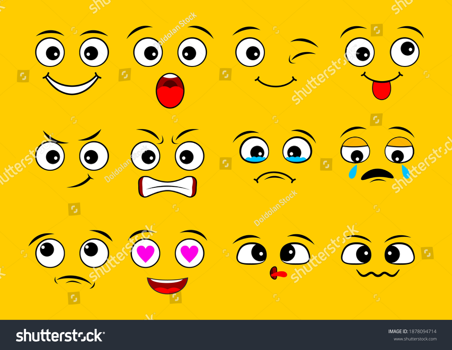 Cartoon Facial Expressions Collection Set Stock Vector (Royalty Free ...