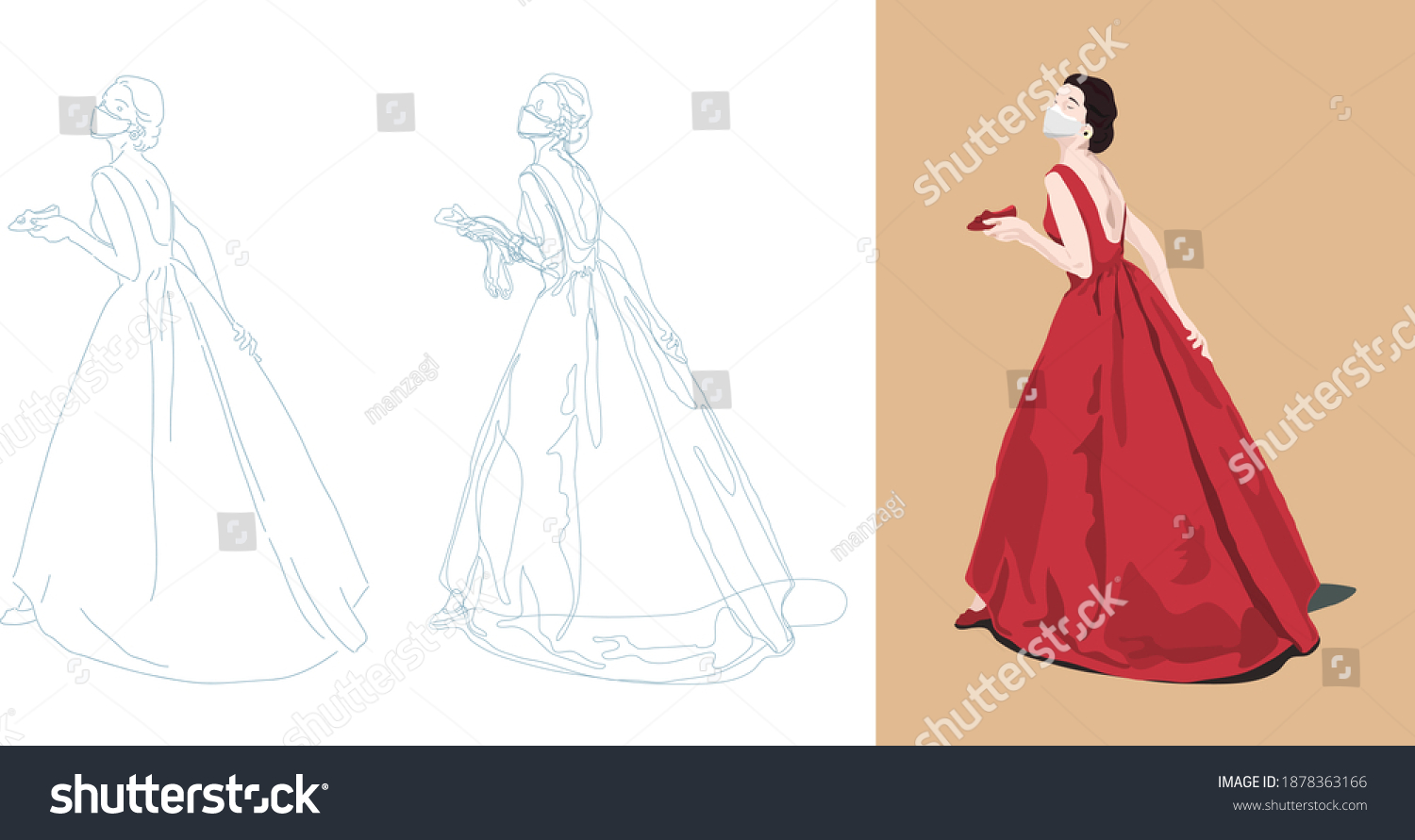 Corona Cinderella Red Dress Stock Vector (Royalty Free) 1878363166 