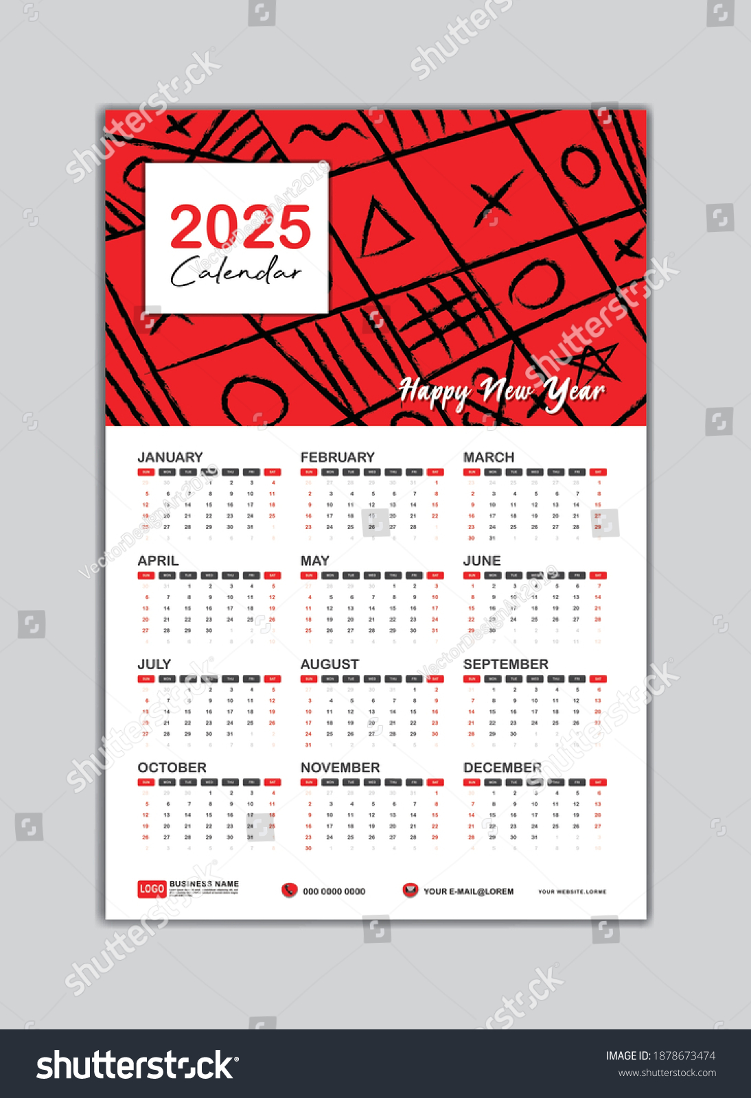 Wall Calendar 2025 Template Week Starts: เวกเตอร์สต็อก (ปลอดค่า ...