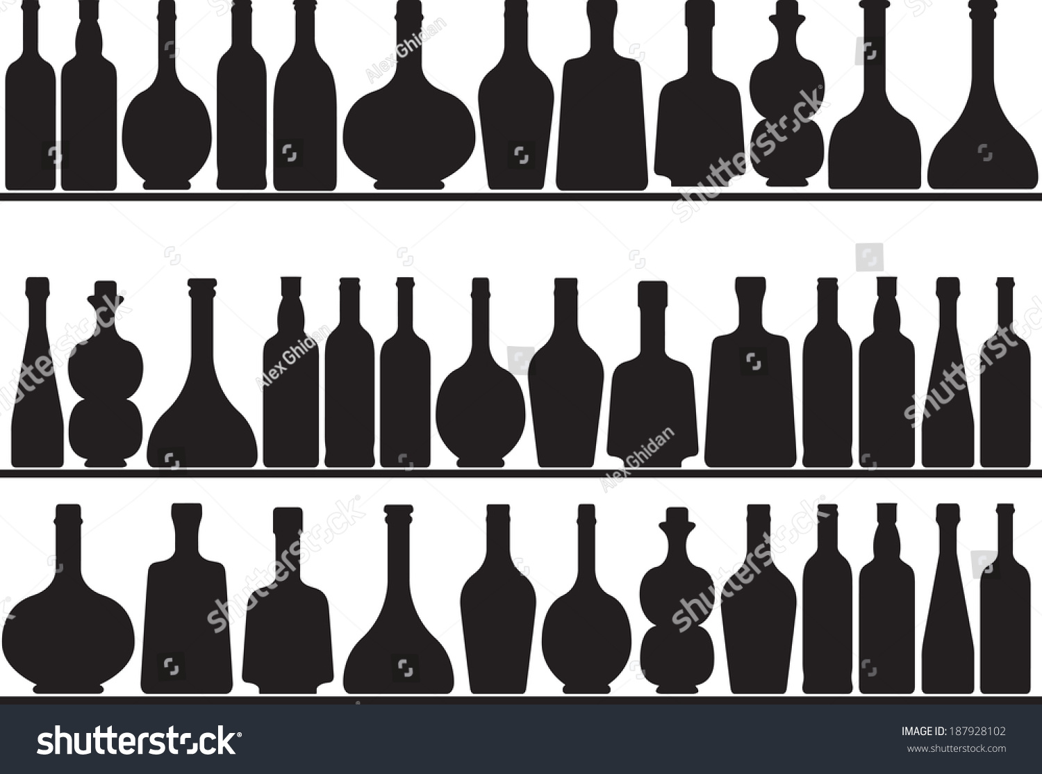 Set Bottles On Shelves Illustrated On Stock Vector (Royalty Free ...