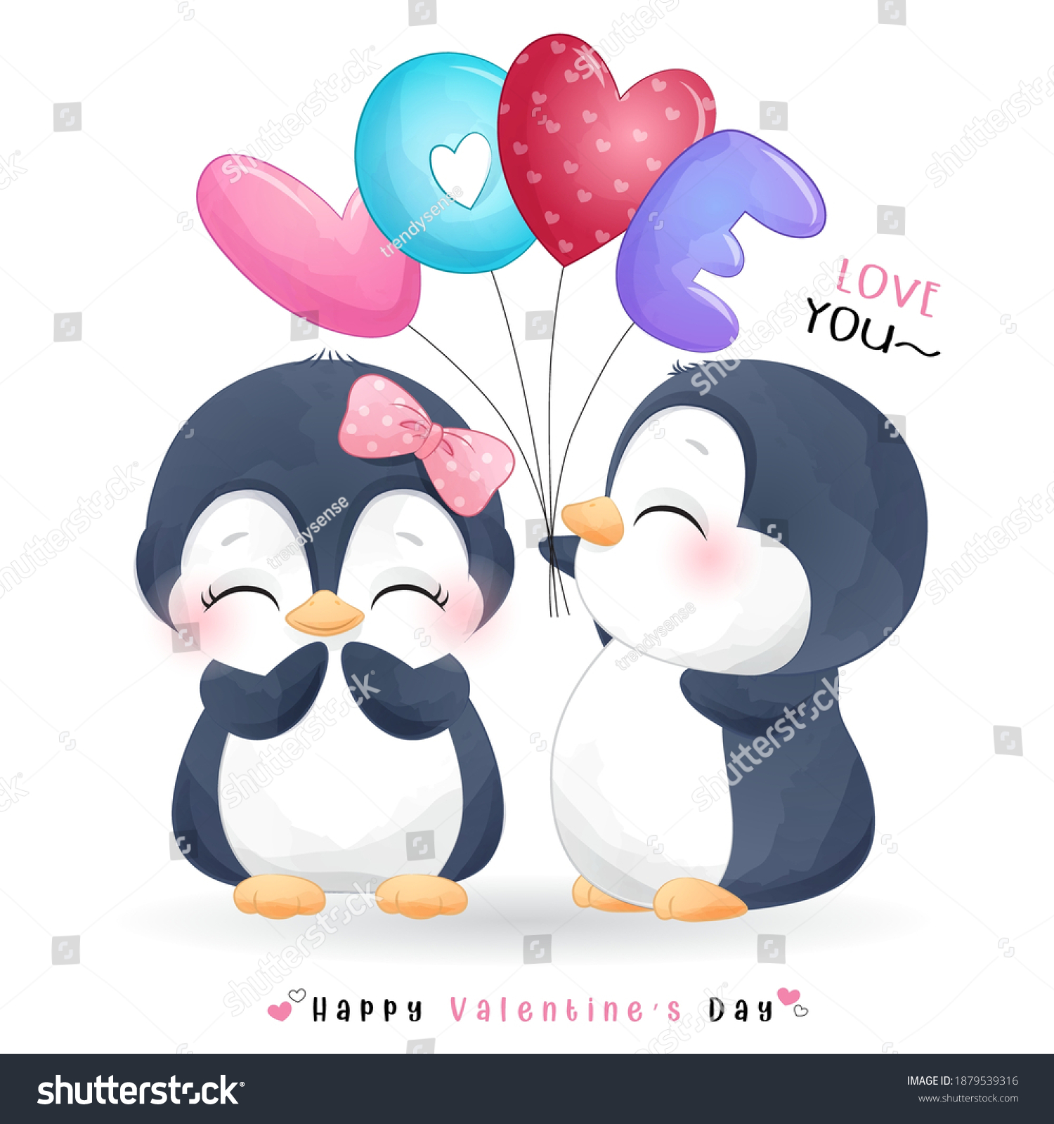 Cute Doodle Penguin Day Stock Vector (Royalty Free) 1879539316 ...