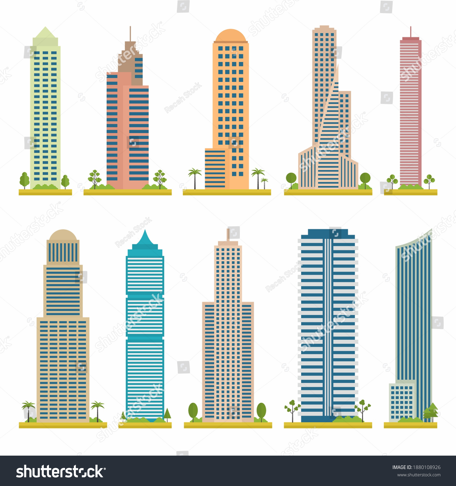 Modern Flat Vector Tower Buildings Set Stock Vector (Royalty Free ...