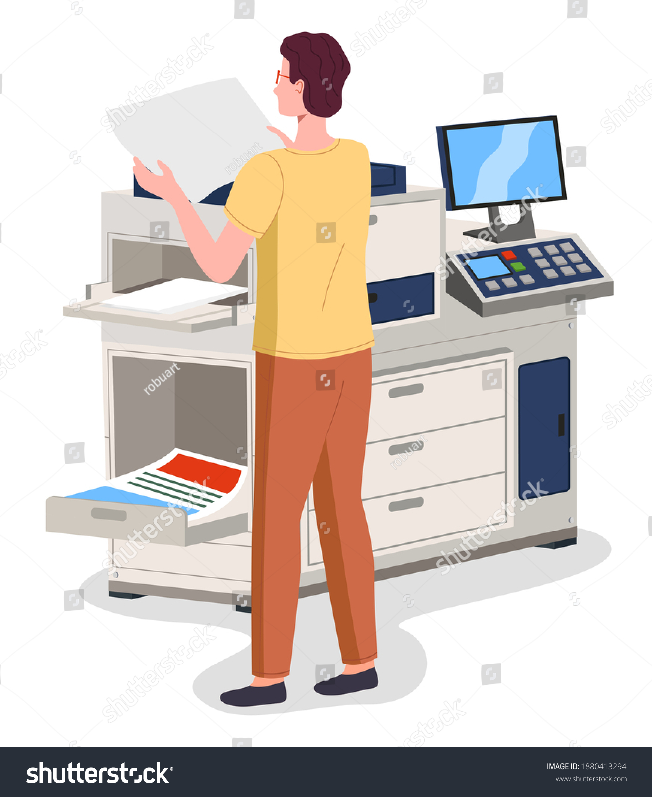 Young Man Working Typography Print Printer Stock Vector (Royalty Free ...