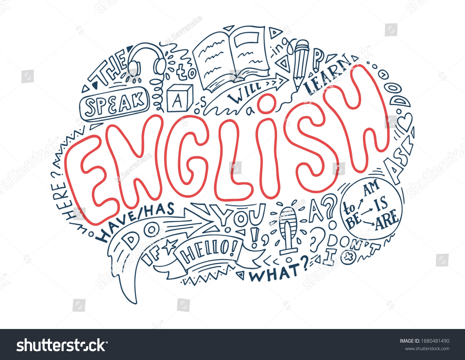 English Language Hand Drawn Pen Doodles Stock Vector Royalty Free 1880481490 Shutterstock 