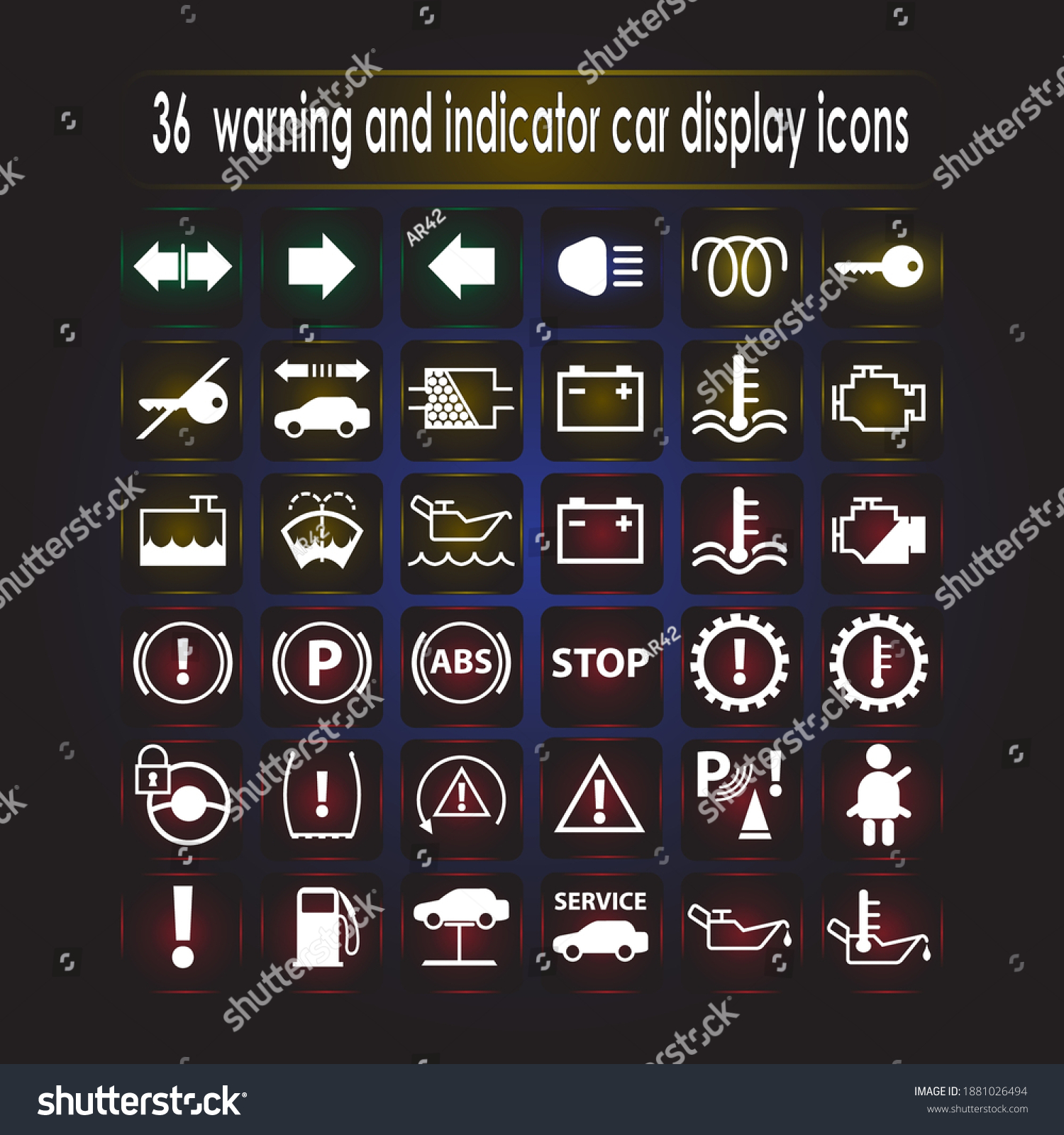 Vector Car Dashboard Panel Indicators Warning Stock Vector (Royalty ...