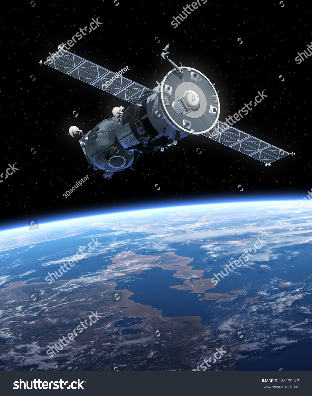 Spaceship Orbiting Earth 3d Scene Elements Stock Illustration 188139023 ...