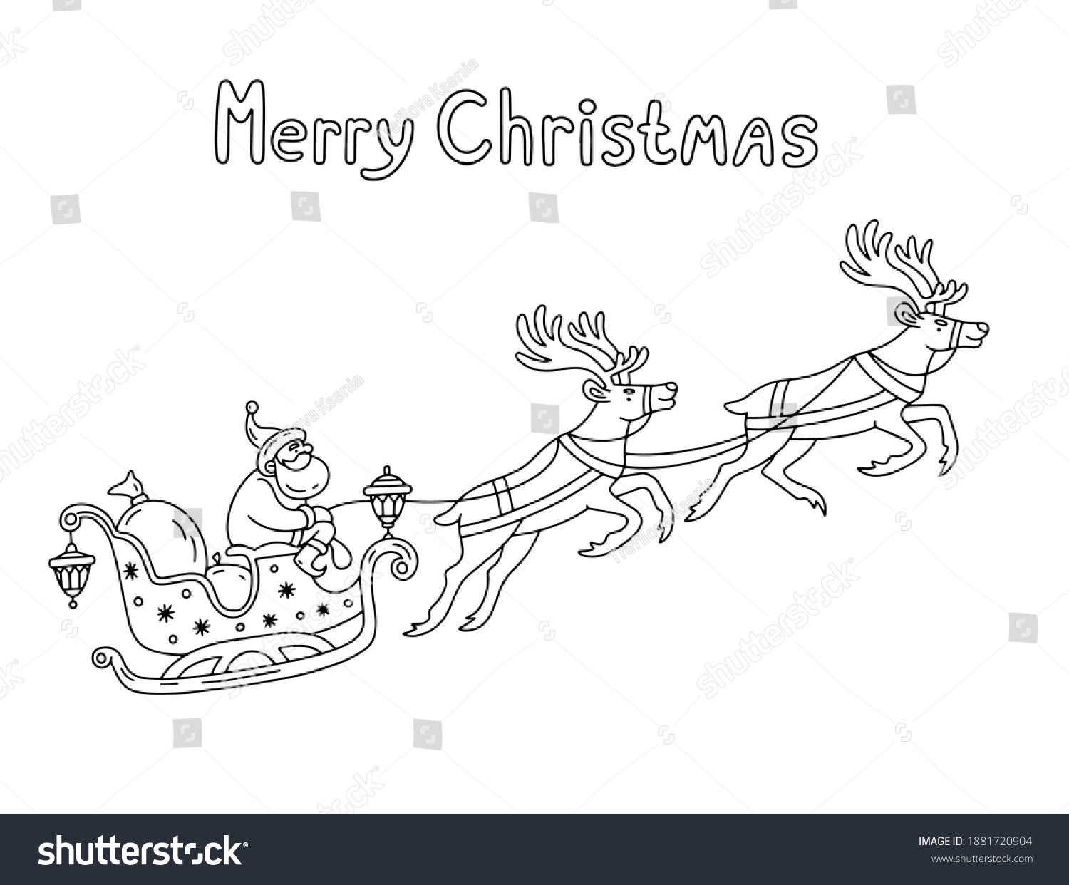 Santaclaus Flying Sleigh Pulled By Reindeers Stock Vector (Royalty Free ...