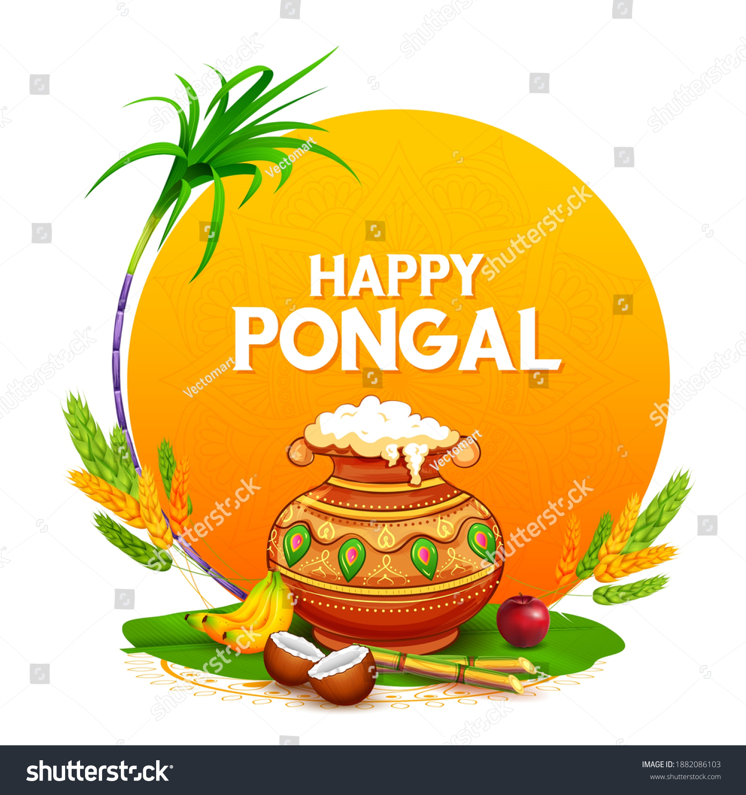 Illustration Happy Pongal Holiday Harvest Festival Stock Vector ...