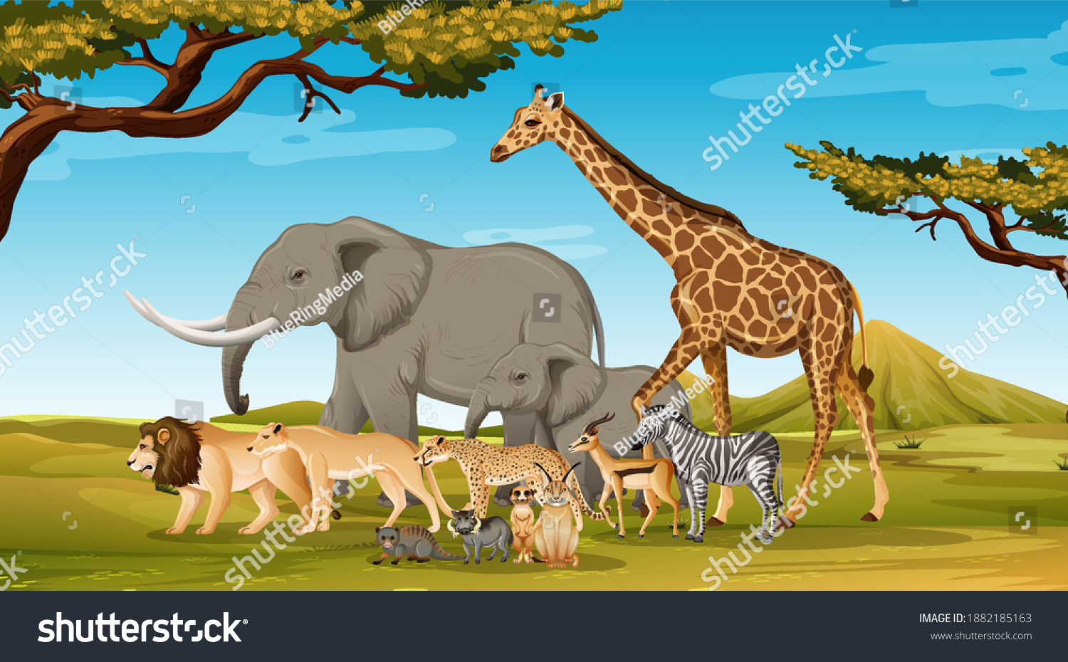 Group Wild African Animal Forest Scene Stock Vector (Royalty Free ...