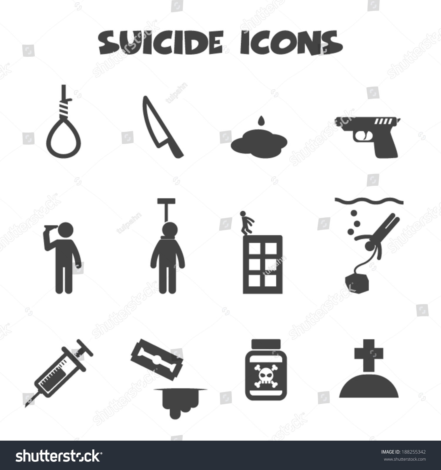 Suicide Icons Mono Vector Symbols Stock Vector (Royalty Free) 188255342 ...