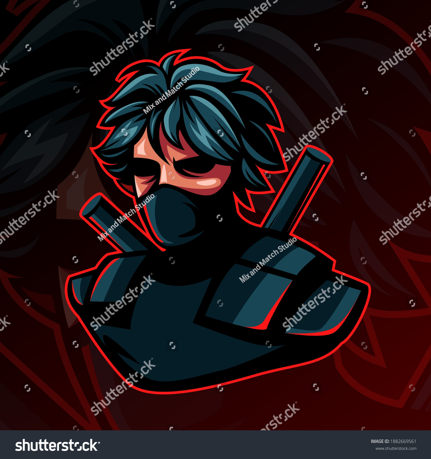 Ninja Assasin Logo Mascot Character Dark Stock Vector (Royalty Free ...