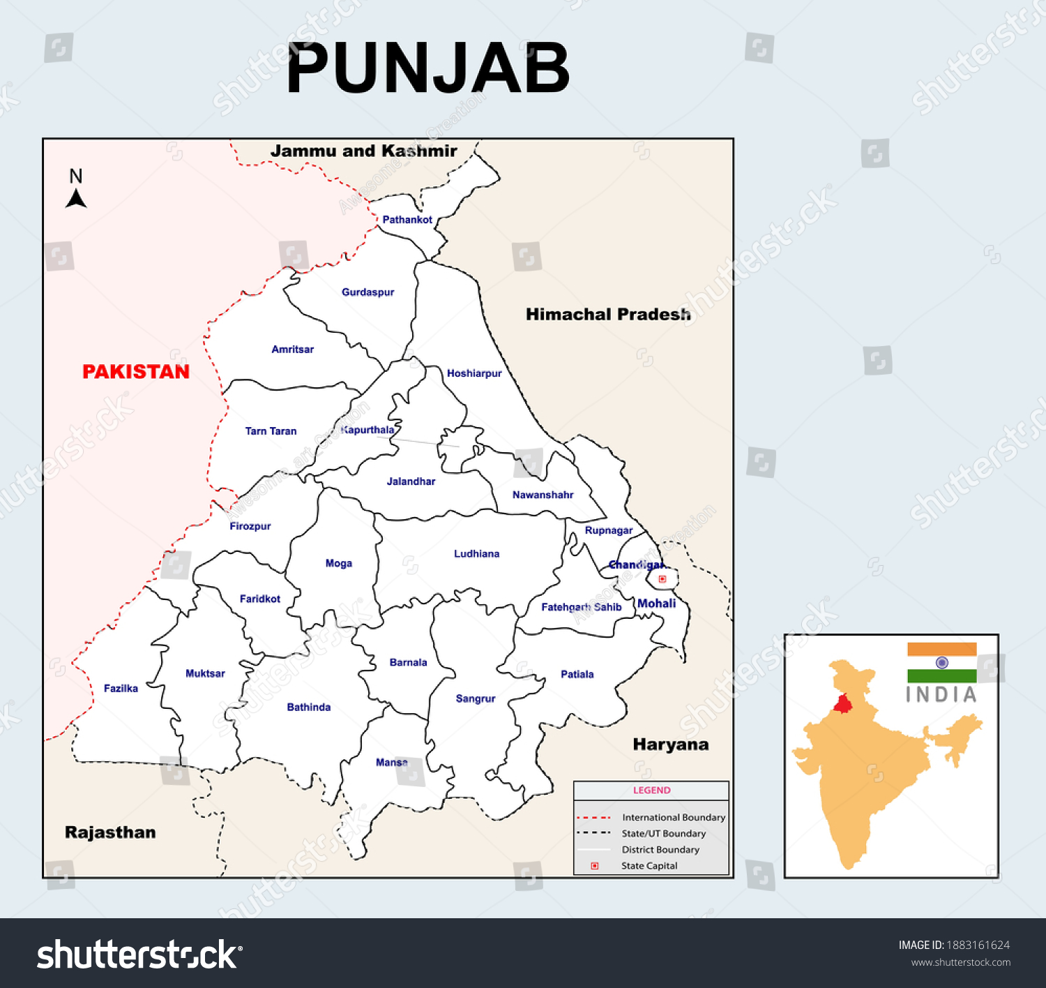 Punjab Map Political Administrative Map Punjab Stock Vector (Royalty ...