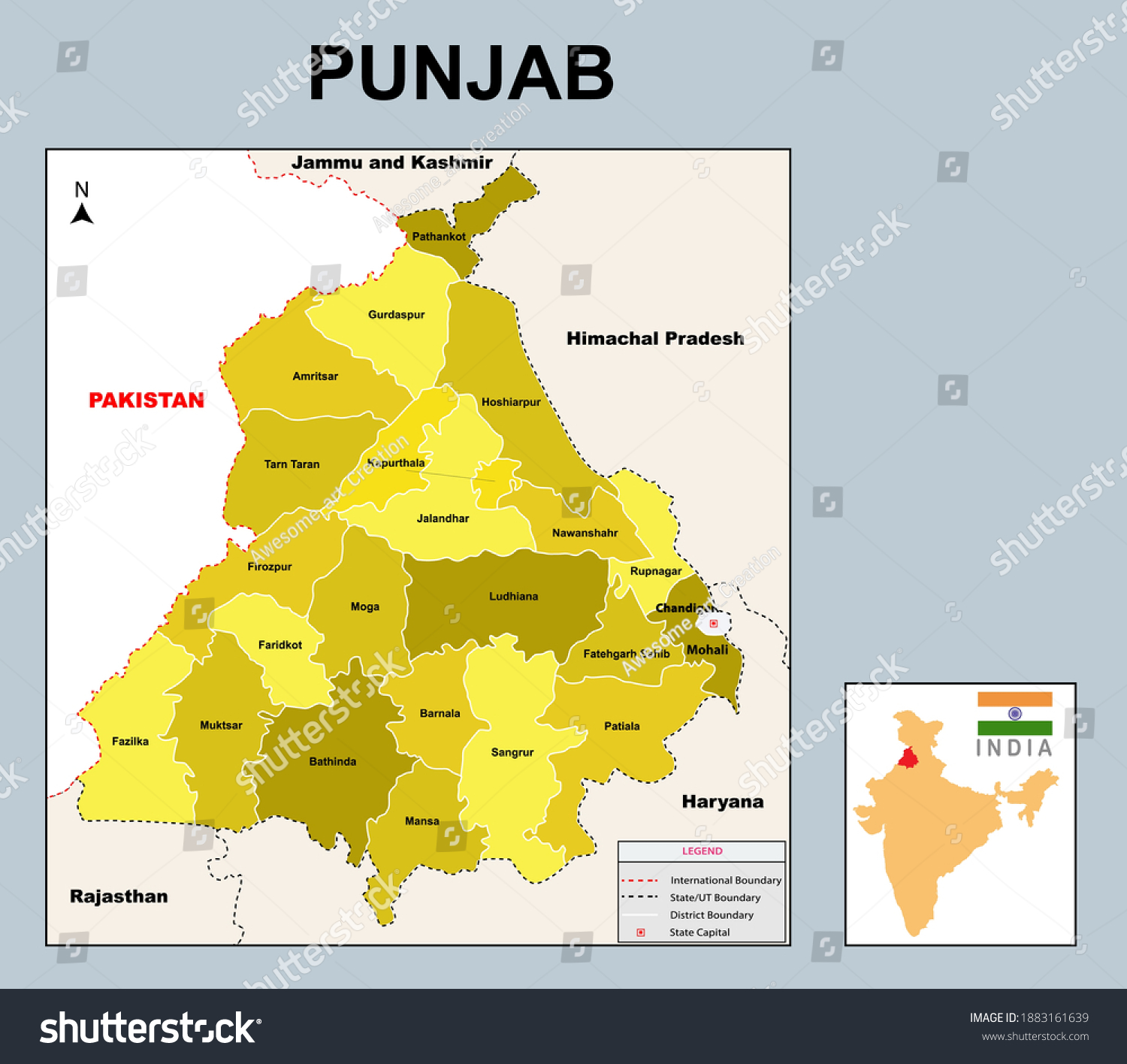 Punjab Map Political Administrative Map Punjab Stock Vector (Royalty ...