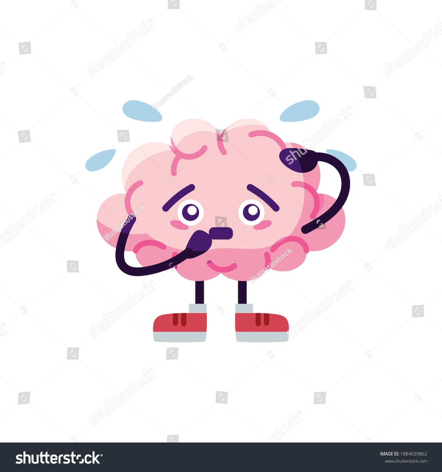 Isolated Worried Brian Cartoon Brain Emote Stock Vector (Royalty Free ...