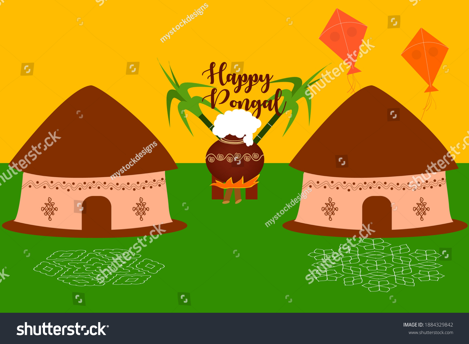 Illustration Happy Pongal Holiday Harvest Festival Stock Vector