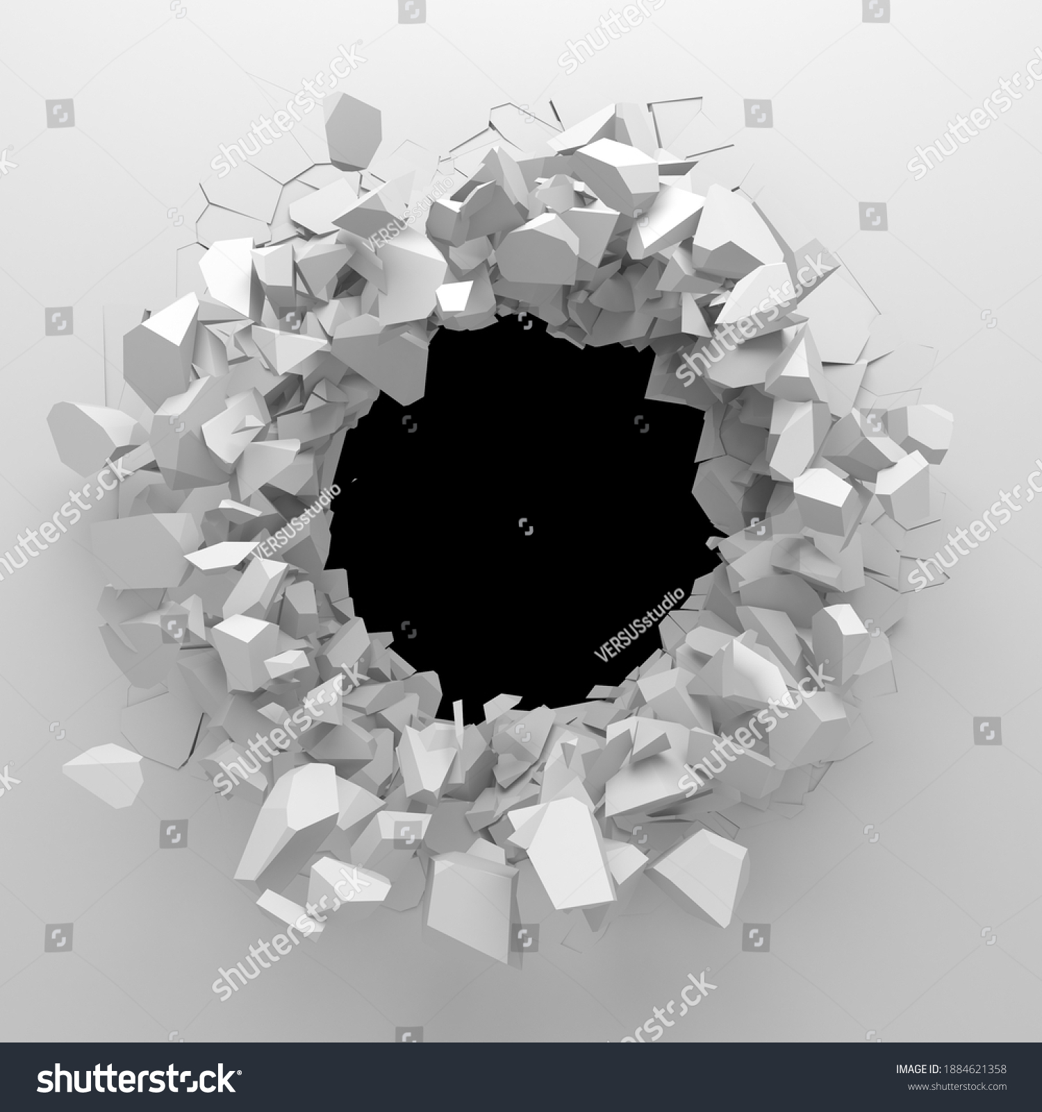 Broken White Wall Hole Center Cracked Stock Illustration 1884621358 ...