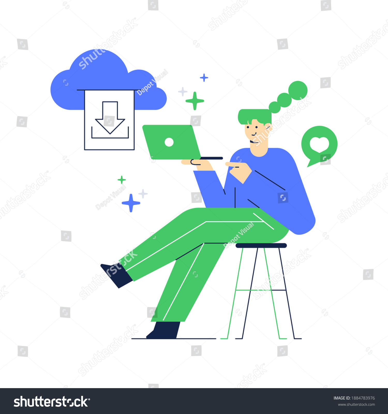 Illustration Download File Cloud People Downloading Stock Vector ...