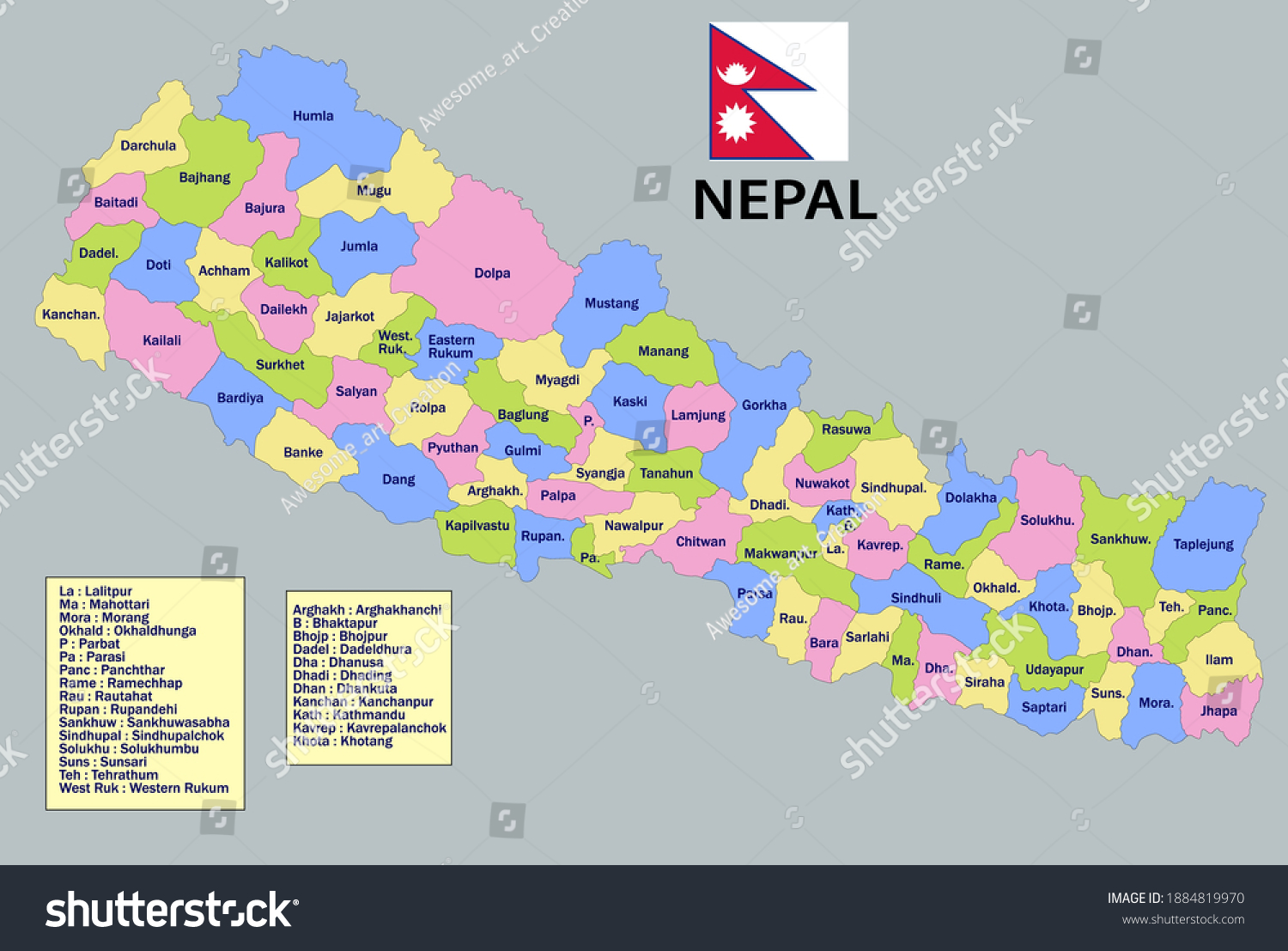 Nepal Map Nepal Administrative Map Nepal Stock Vector Royalty Free 1884819970 Shutterstock 9588