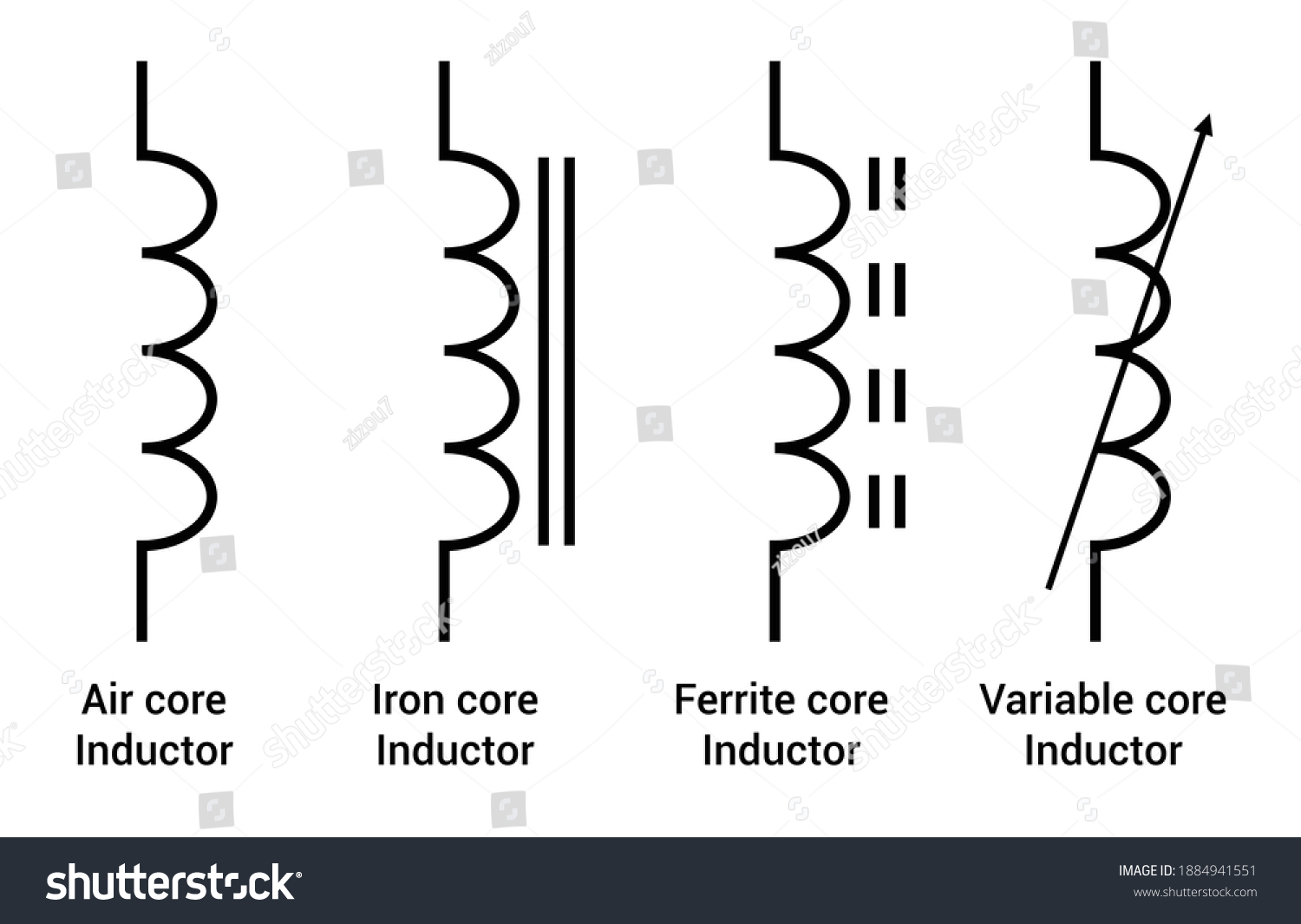 diferentes tipos de símbolo inductor vector de stock (libre de