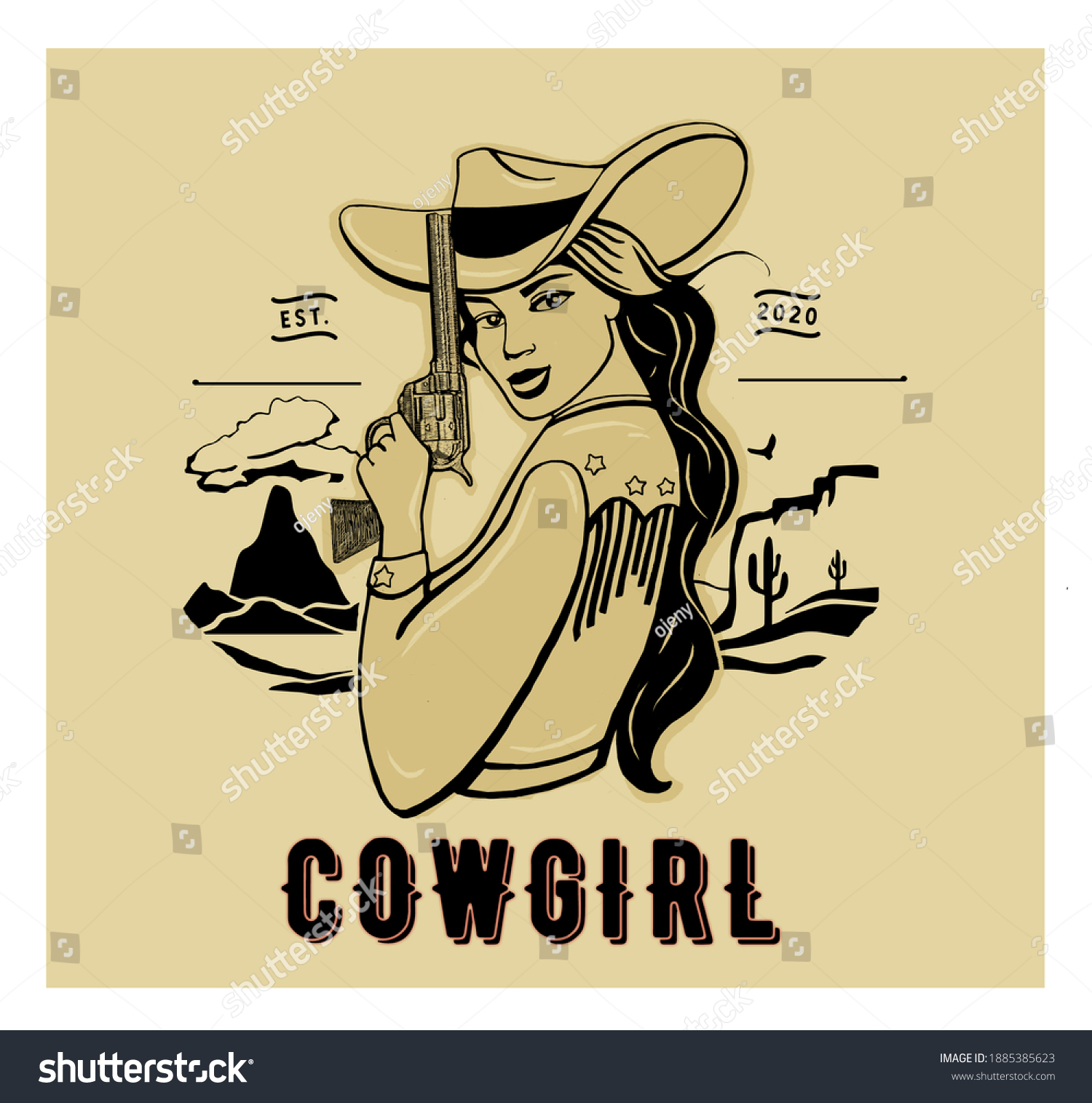 Cowgirl Western Girl Gun Stock Illustration Shutterstock