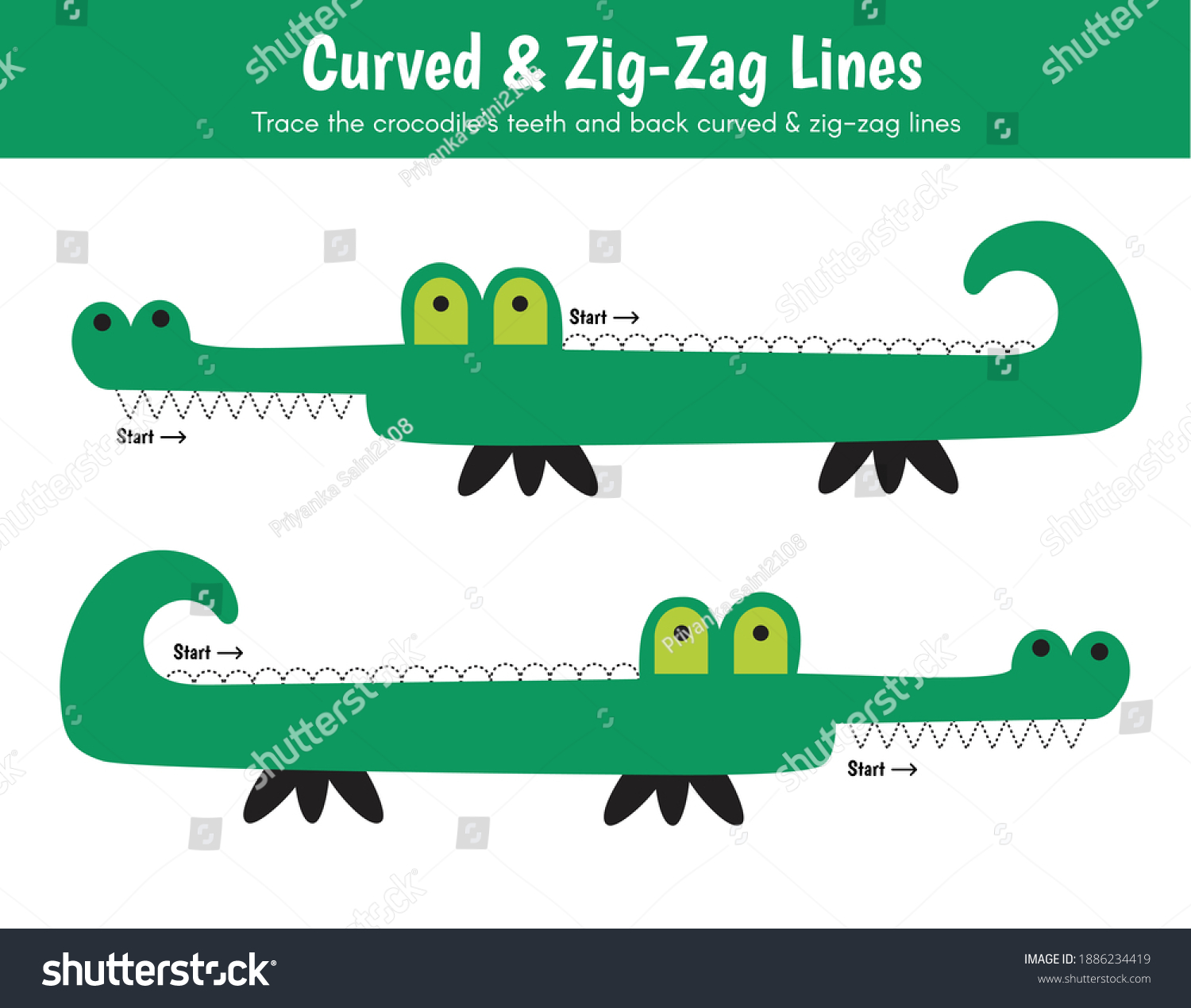 preschool worksheet trace curved zig zag stock vector royalty free 1886234419 shutterstock