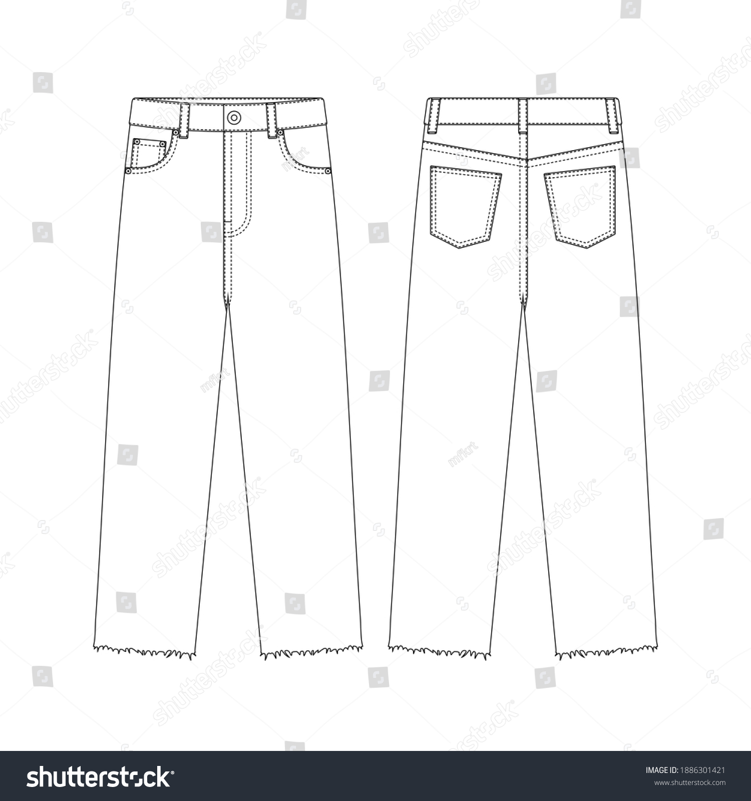 Template Regular Fit Cropped Jeans Vector Stock Vector (Royalty Free ...