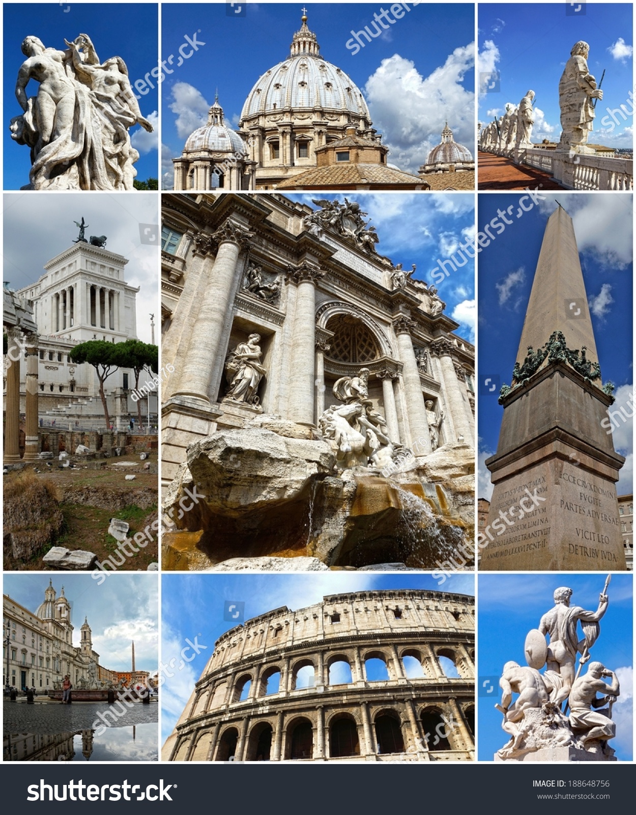 Collage Landmarks Rome Italy Stock Photo 188648756 | Shutterstock