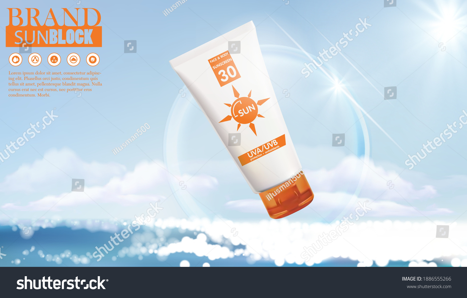 Protection Cosmetic Products Designsunscreen Sunbath Cosmetic Stock ...