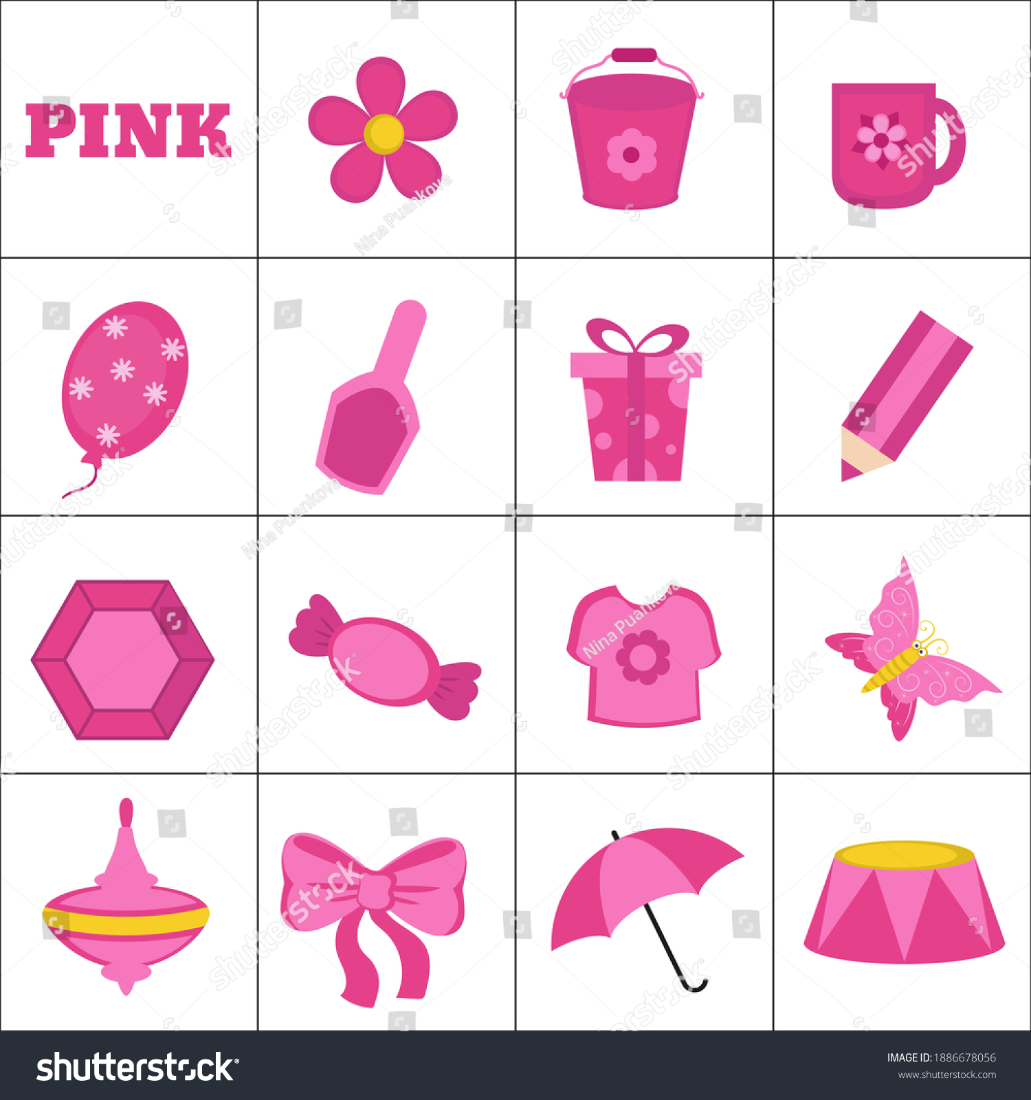 Learn Color Pink Objects Education Set Stock Vector (Royalty Free ...