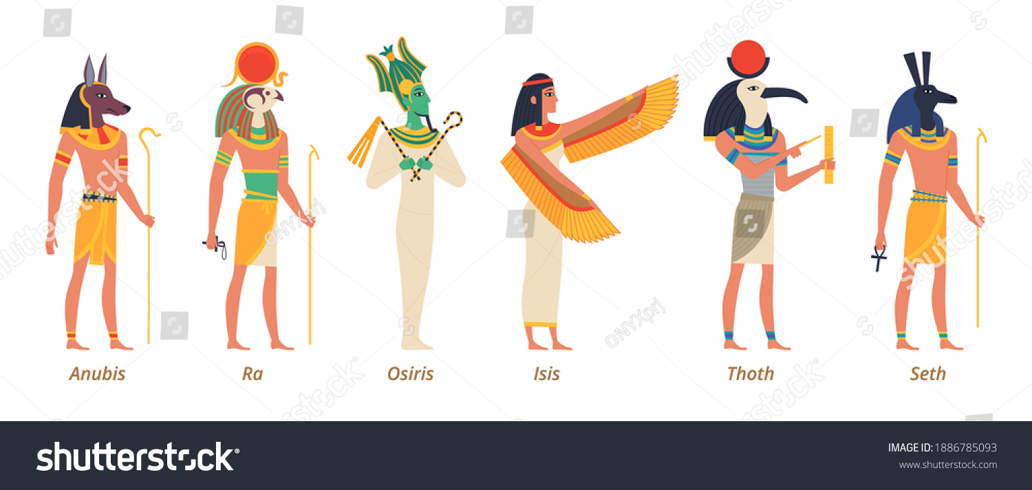 3 104 Egyptian Osiris Images Stock Photos Vectors Shutterstock   Stock Vector Egypt Gods Ancient Authentic Characters Fairytale History Sculptures Pharaon Jackal Anubis Birds 1886785093 