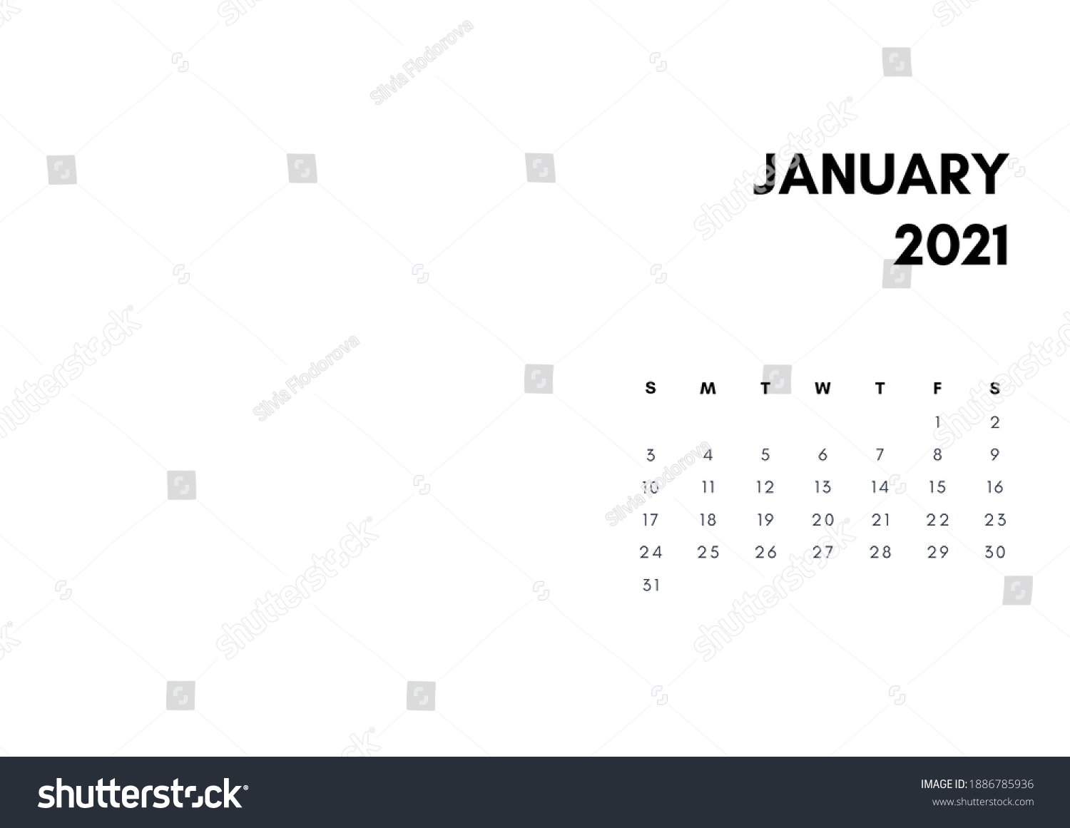 2021 Photo Calendar Template Minimalist Black Stock Illustration ...