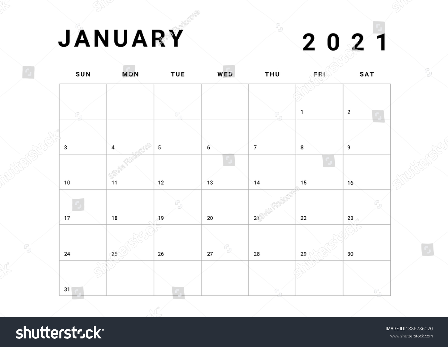 2021 Minimalist Black White Calendar Sunday Stock Illustration ...