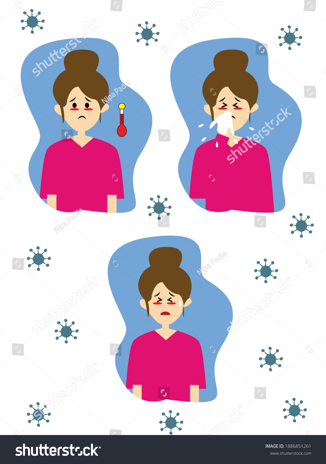 Vector Illustration Most Common Symptoms Covid19 Stock Vector (Royalty ...