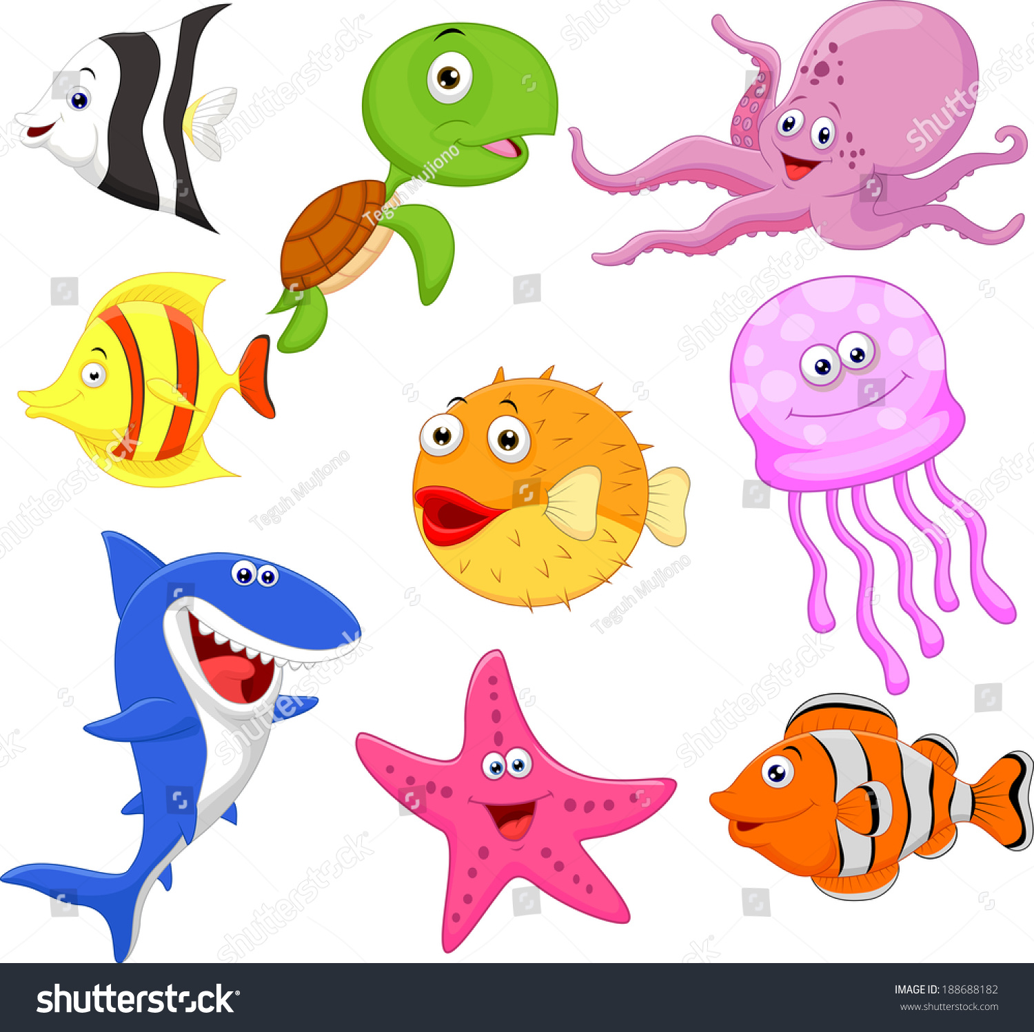 Cute Sea Life Cartoon Collection Stock Illustration 188688182 ...