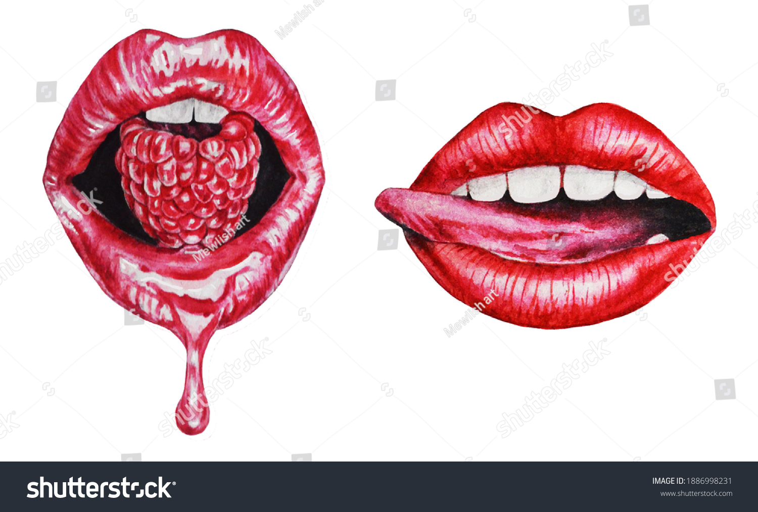 Sexy Glamorous Lips Raspberry Tongue Isolated Stock Illustration