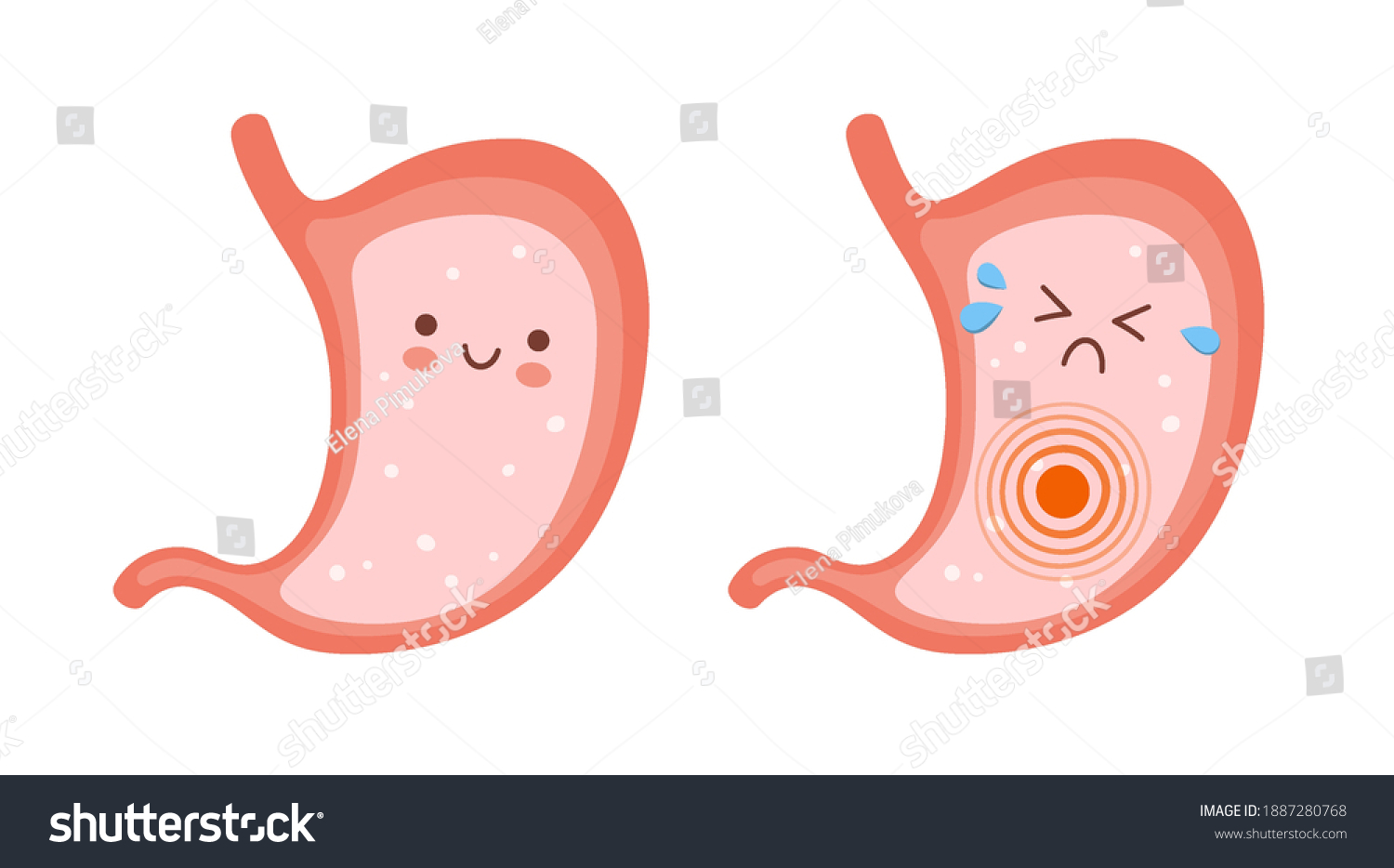 Smiling Healthy Stomach Sad Sick Stomach Stock Vector (Royalty Free ...