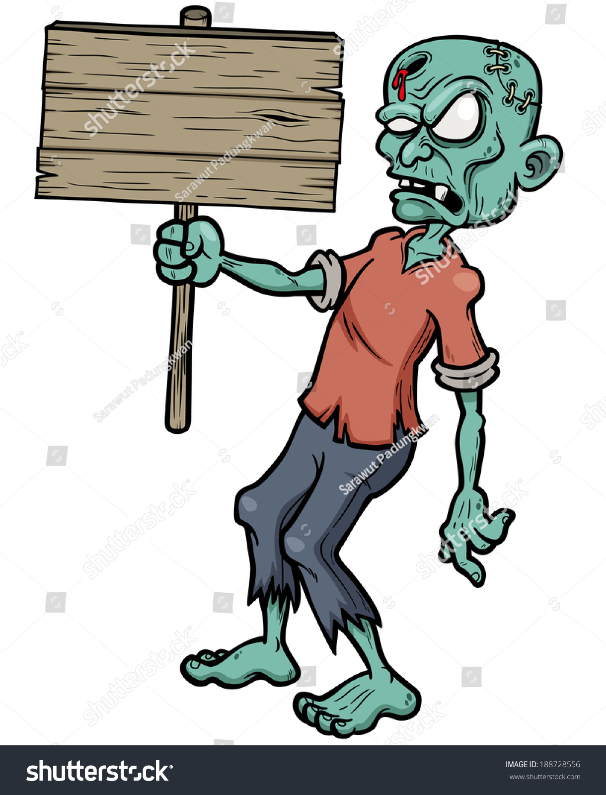 Vector Illustration Cartoon Zombie Holding Wooden Stock Vector Royalty Free