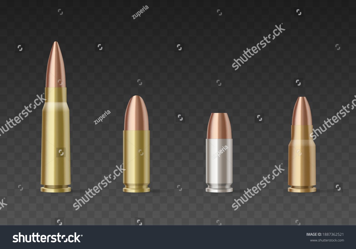 Bullets Different Calibers Materials Isolated On Stock Vector (Royalty Free) 1887362521