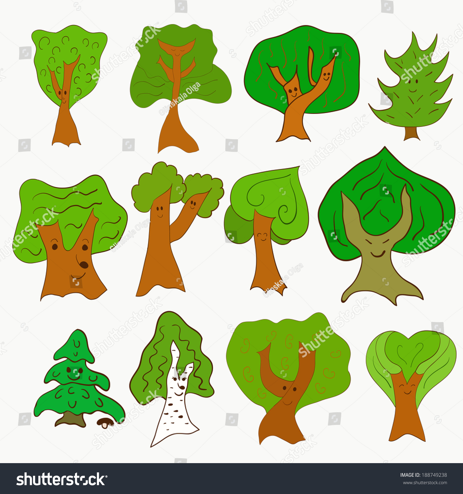 Cute Doodle Vector Tree Set Isolated Stock Vector (Royalty Free ...