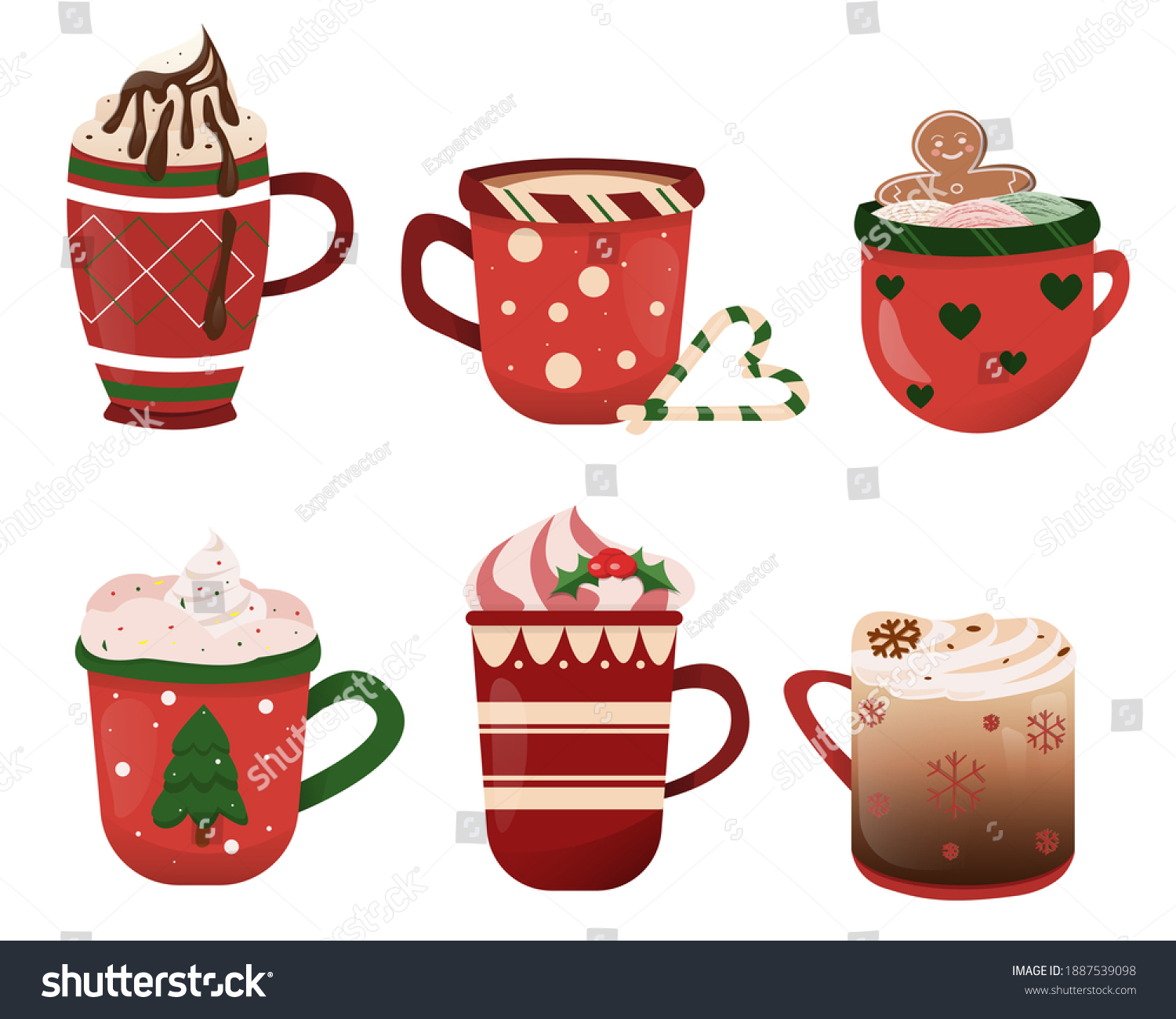 Set Christmas Winter Hot Drinks Set Stock Vector (Royalty Free ...