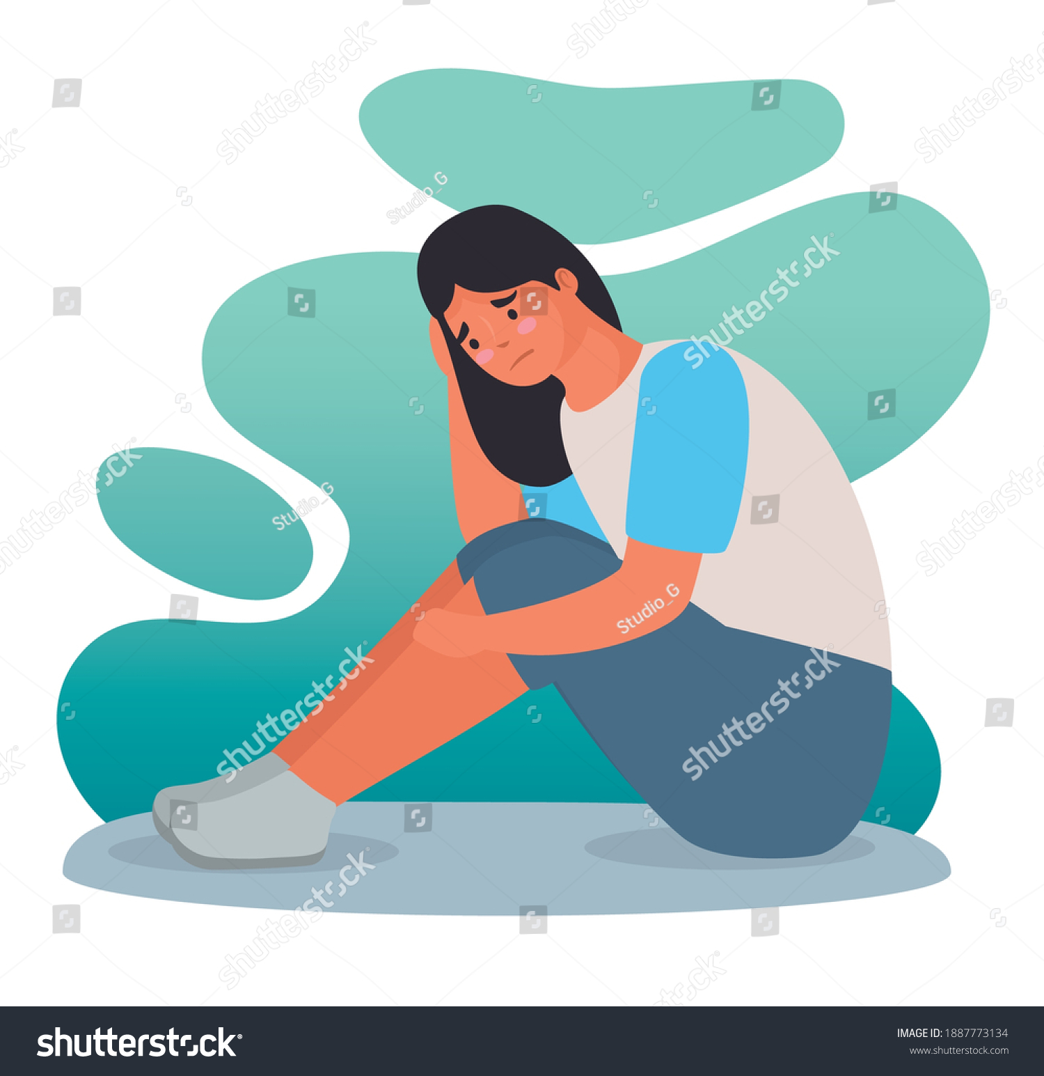 Woman Stressed Bullying Seated Character Vector Stock Vector (Royalty ...