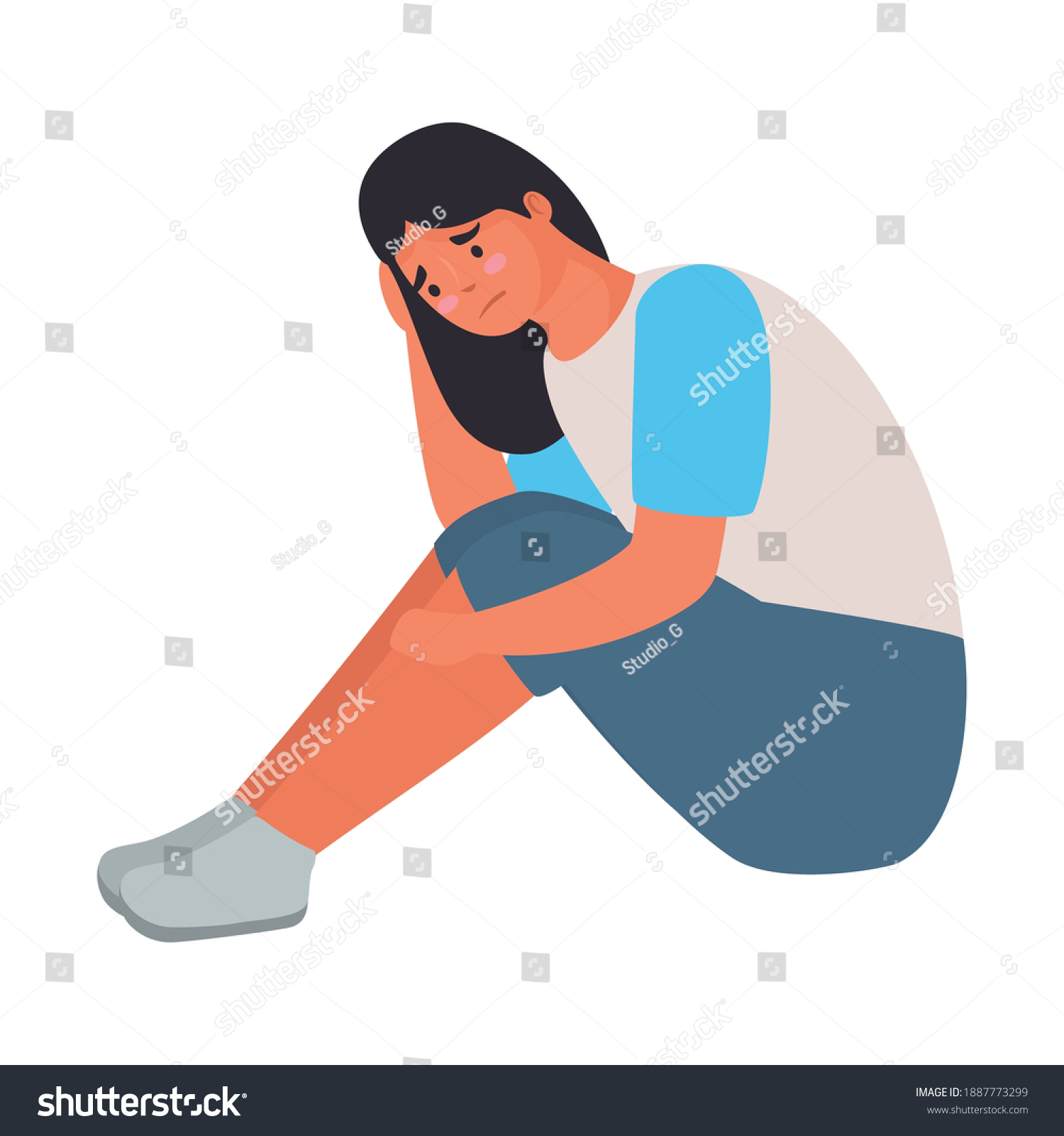 Woman Seated Stressed Bullying Character Vector Stock Vector (Royalty ...