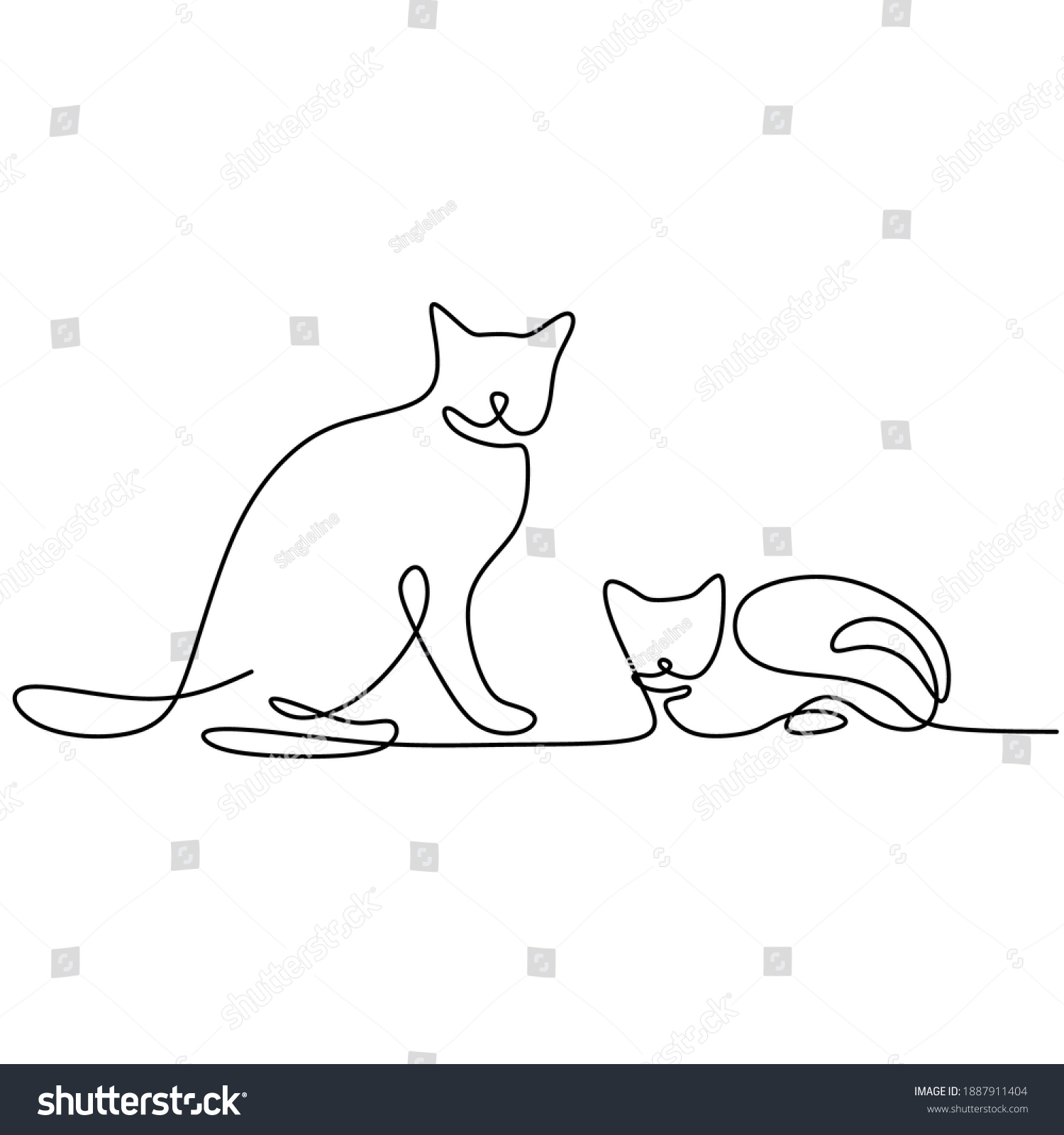 Continuous One Line Drawing Two Cats Stock Vector (Royalty Free ...